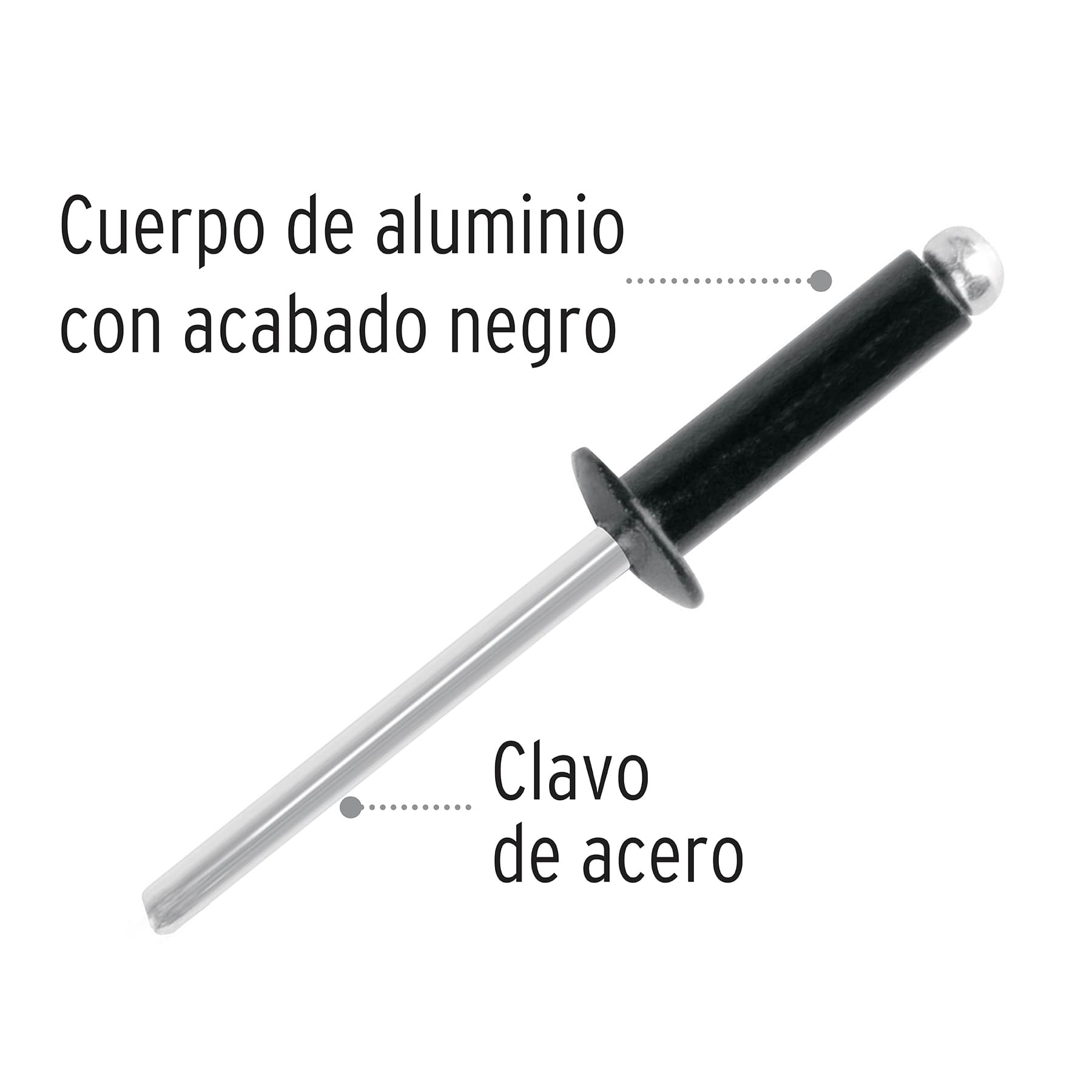 Bolsa con 50 remaches 3/16"x3/8" negros de aluminio, ala 3/8"