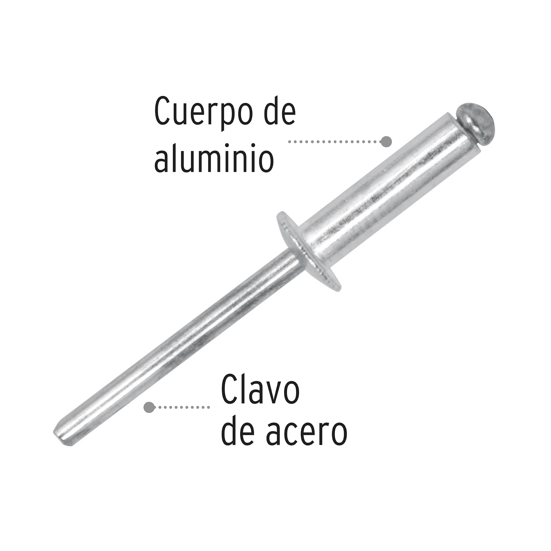 Bolsa con 50 remaches 3/16" x 3/8" de aluminio, ala 3/8"