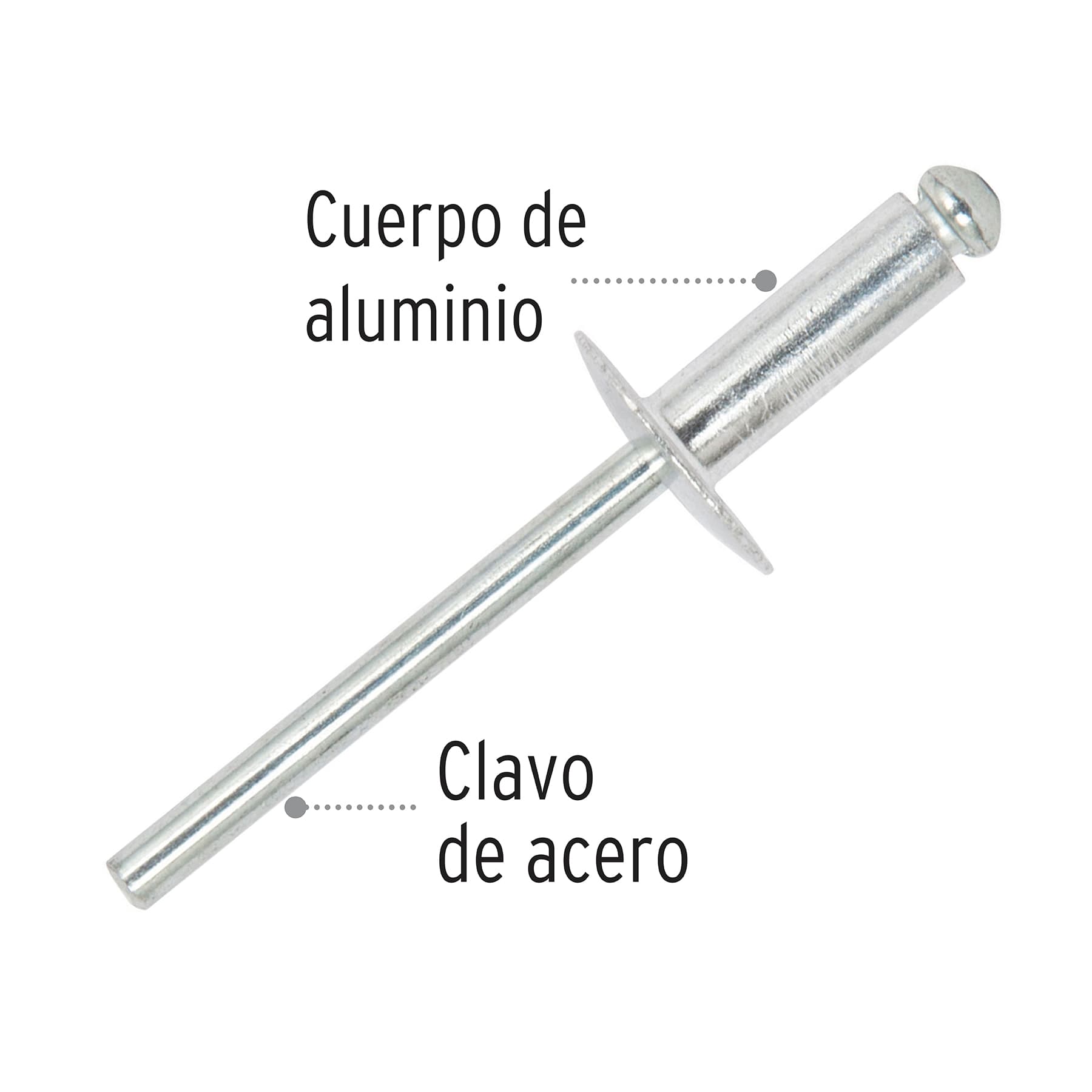 Bolsa con 50 remaches 3/16" x 3/8" de aluminio, ala 17/32"