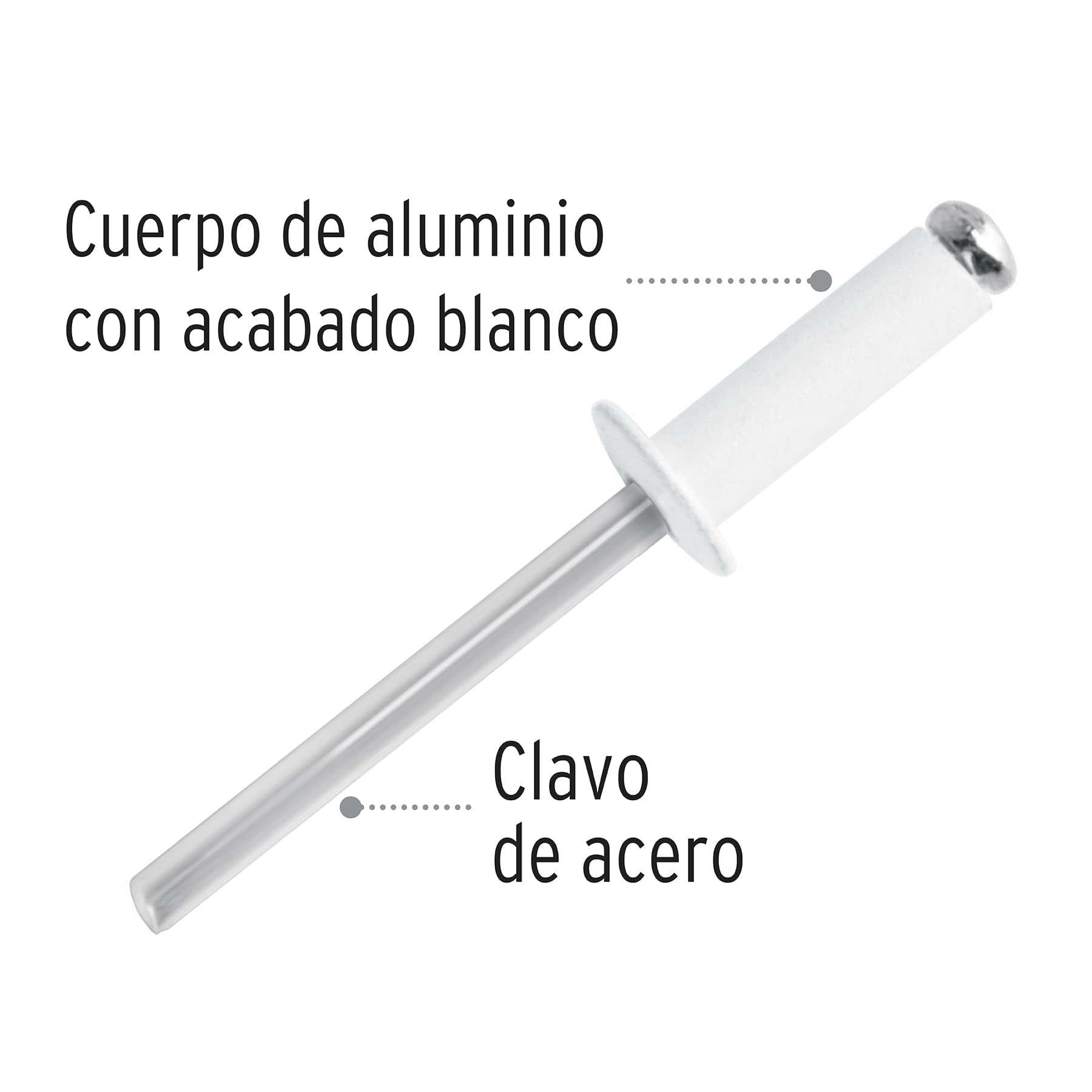 Bolsa con 50 remaches 3/16"x1/2" blancos de aluminio, ala 3/8"