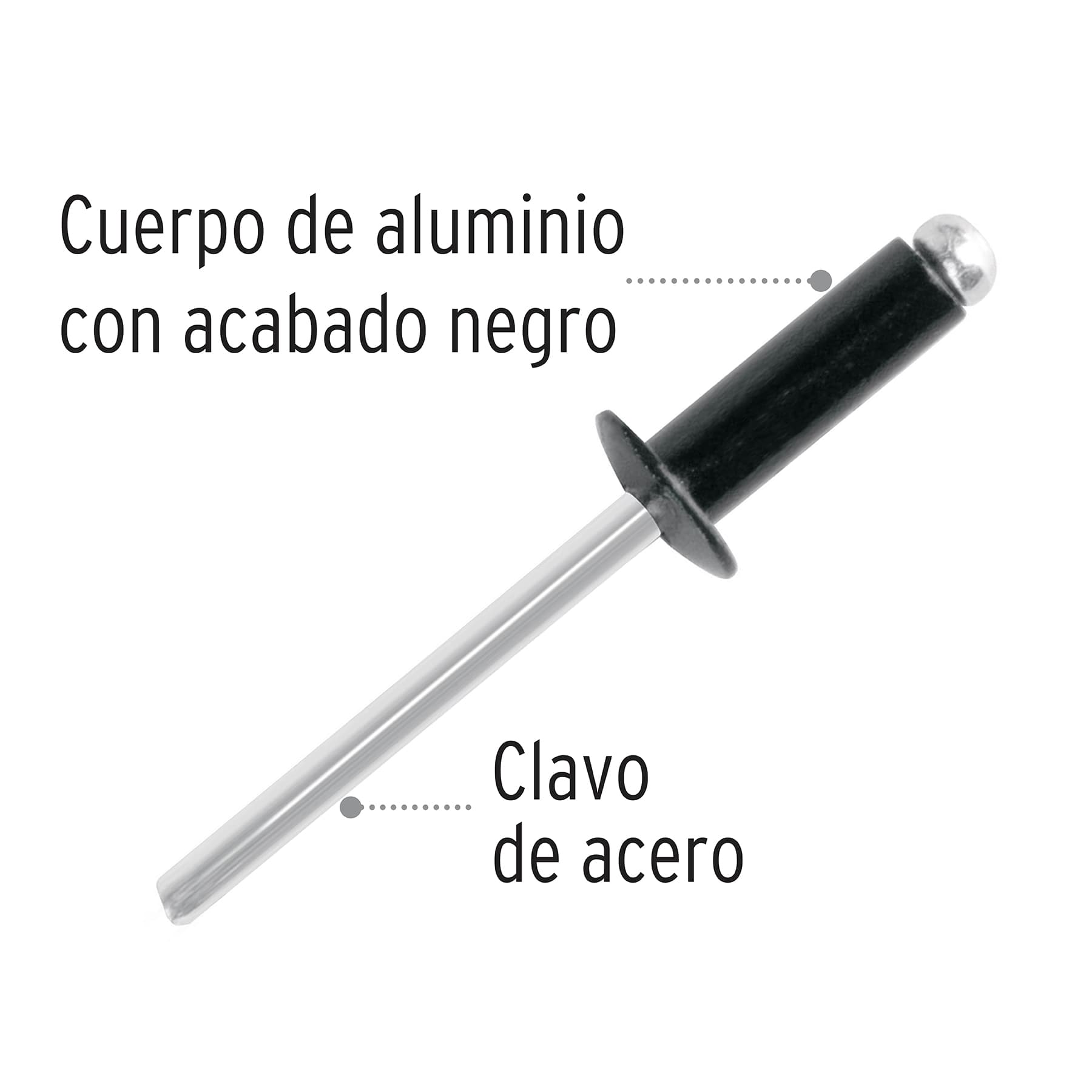 Bolsa con 50 remaches 3/16"x1/2" negros de aluminio, ala 3/8"