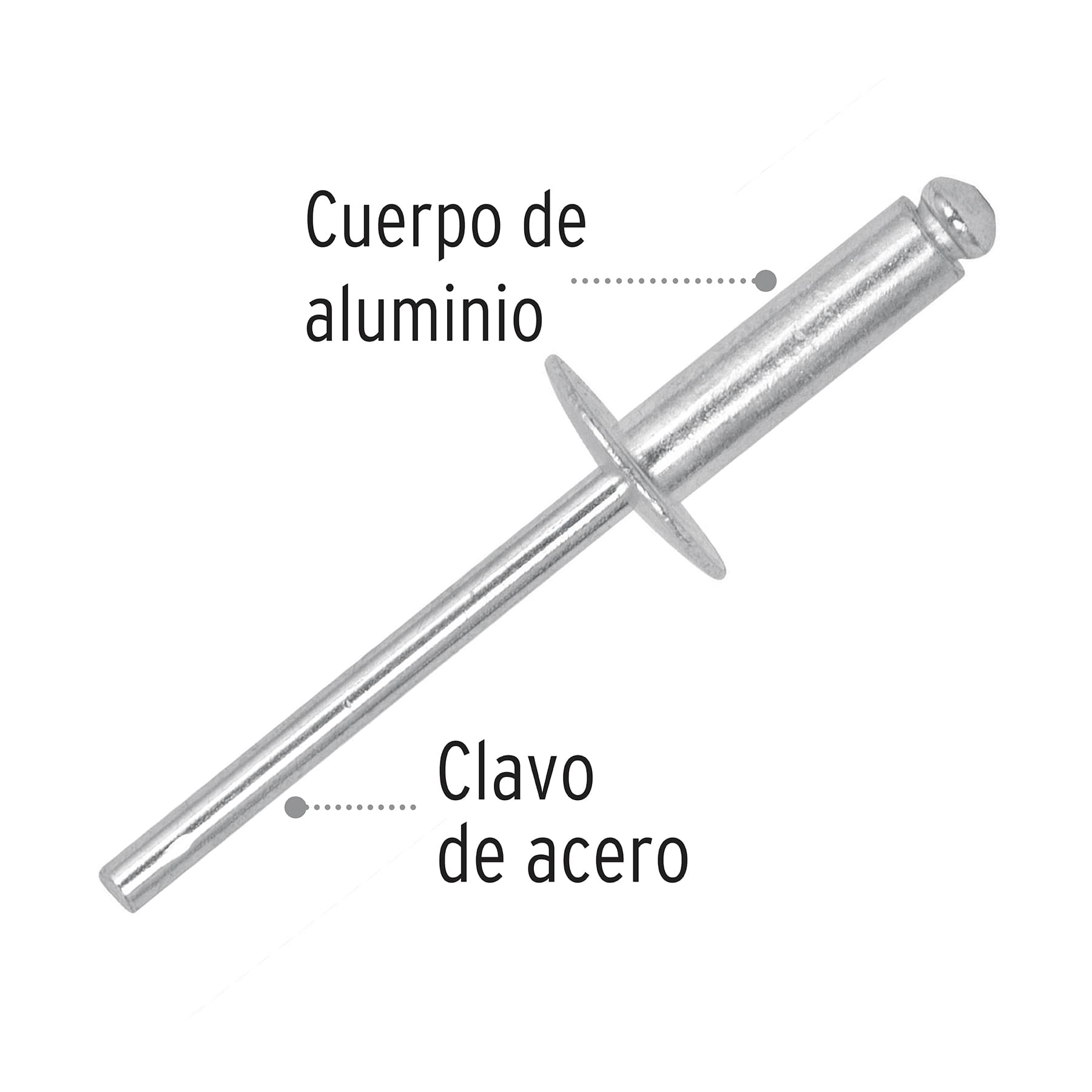 Bolsa con 50 remaches 3/16" x 1/2" de aluminio, ala 17/32"