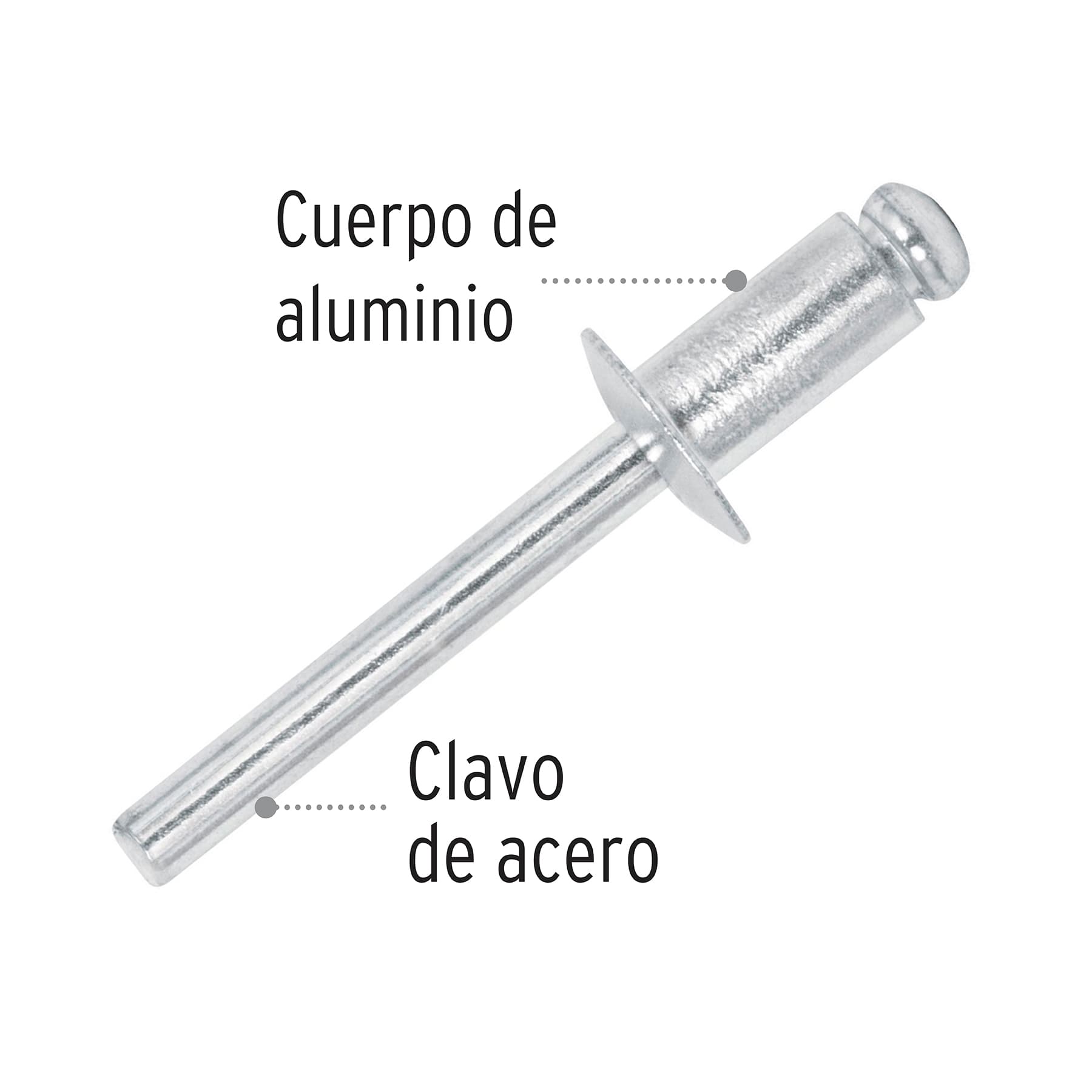 Bolsa con 50 remaches de 1/4" x 1/4" de aluminio, ala 1/2"