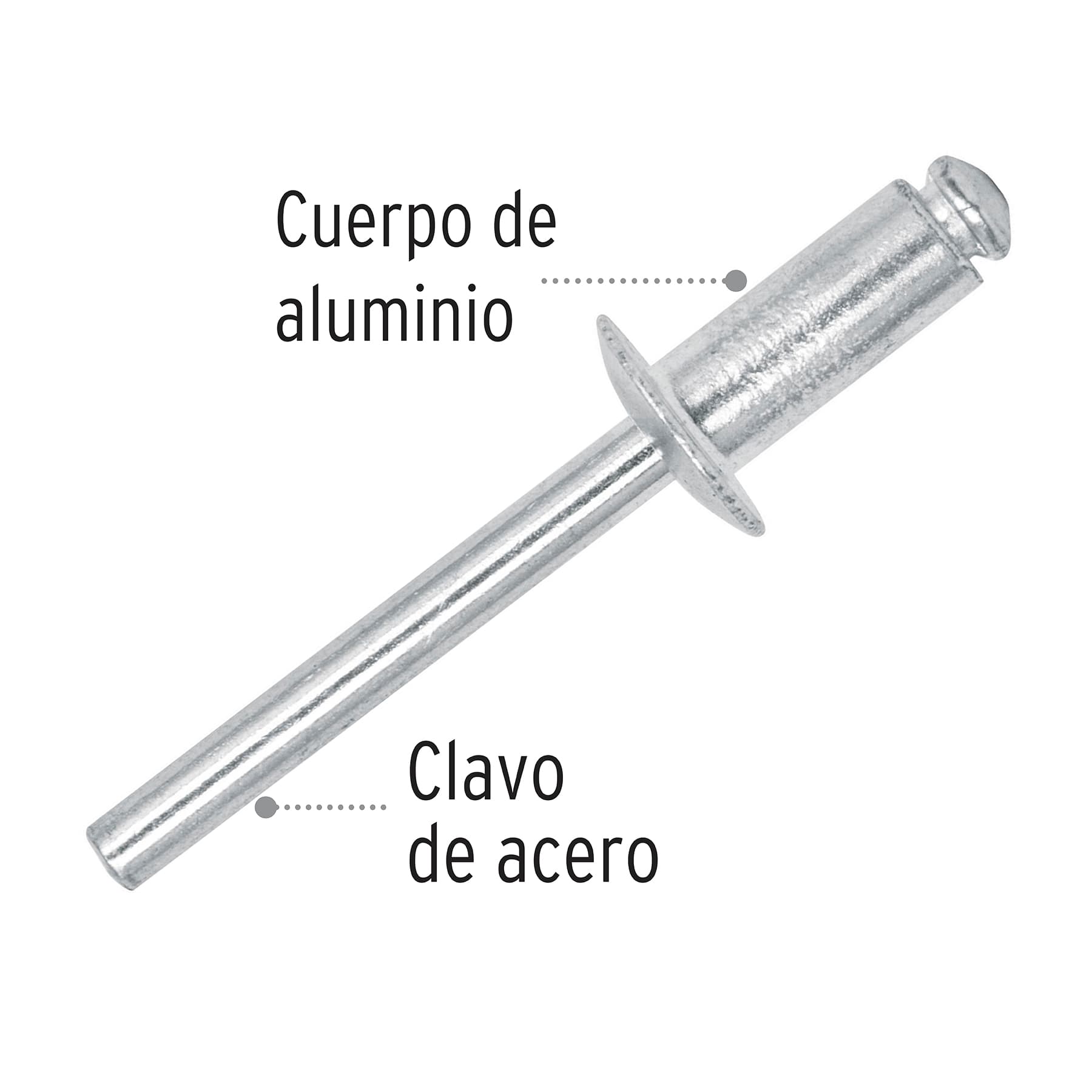 Bolsa con 50 remaches de 1/4" x 3/8" de aluminio, ala 1/2"