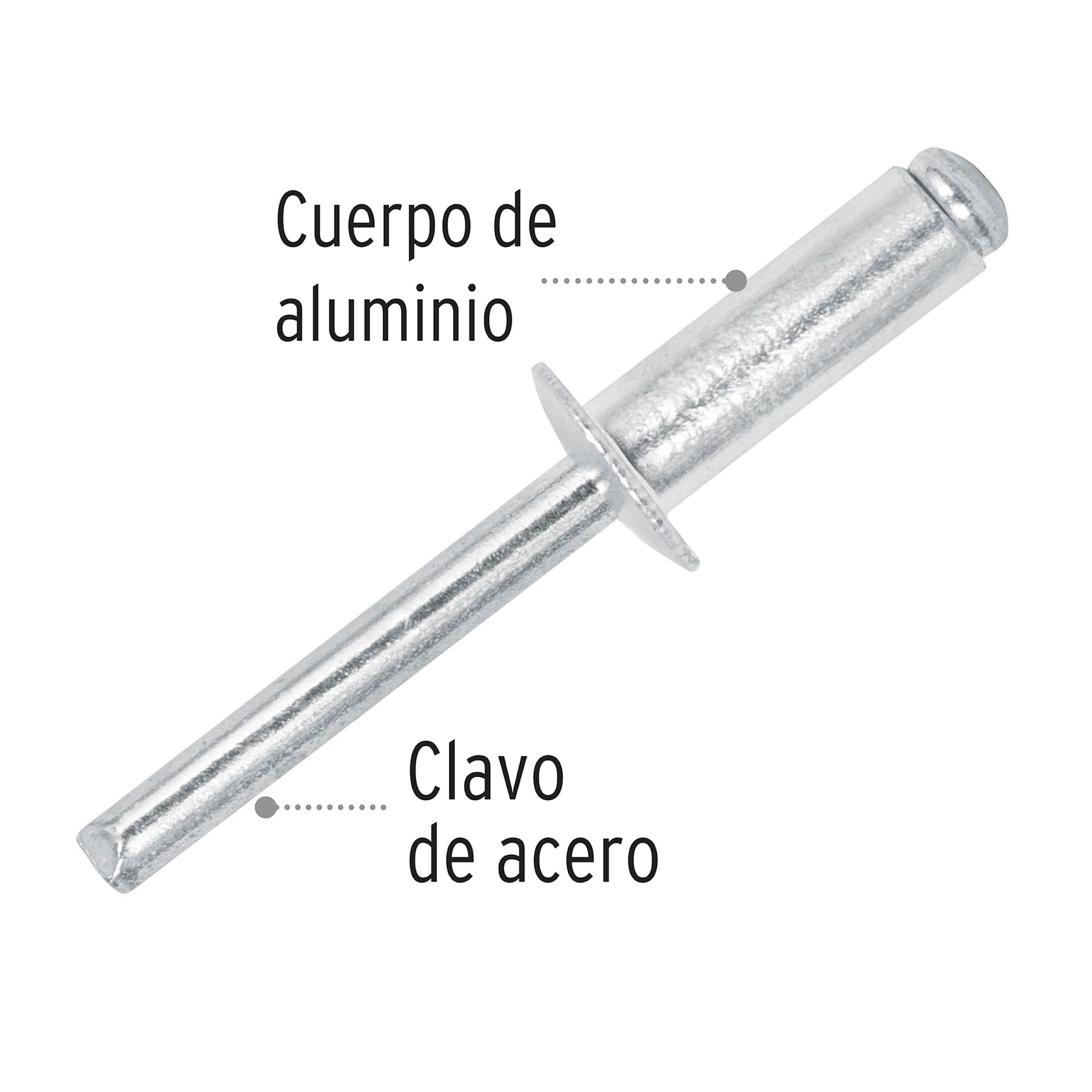 Bolsa con 50 remaches de 1/4" x 1/2" de aluminio, ala 1/2"