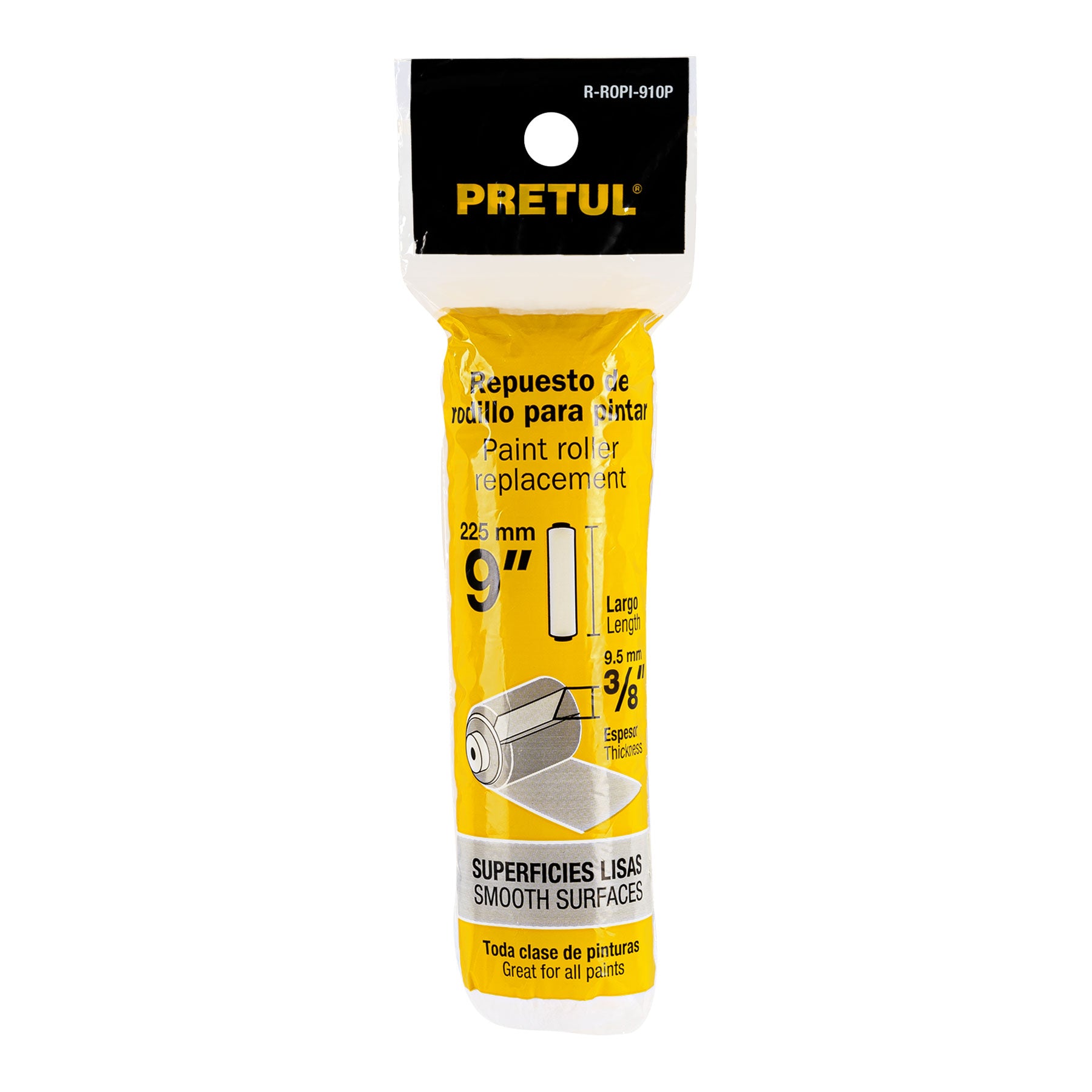 Felpa para rodillo, 9 x 3/8", superficies lisas, Pretul