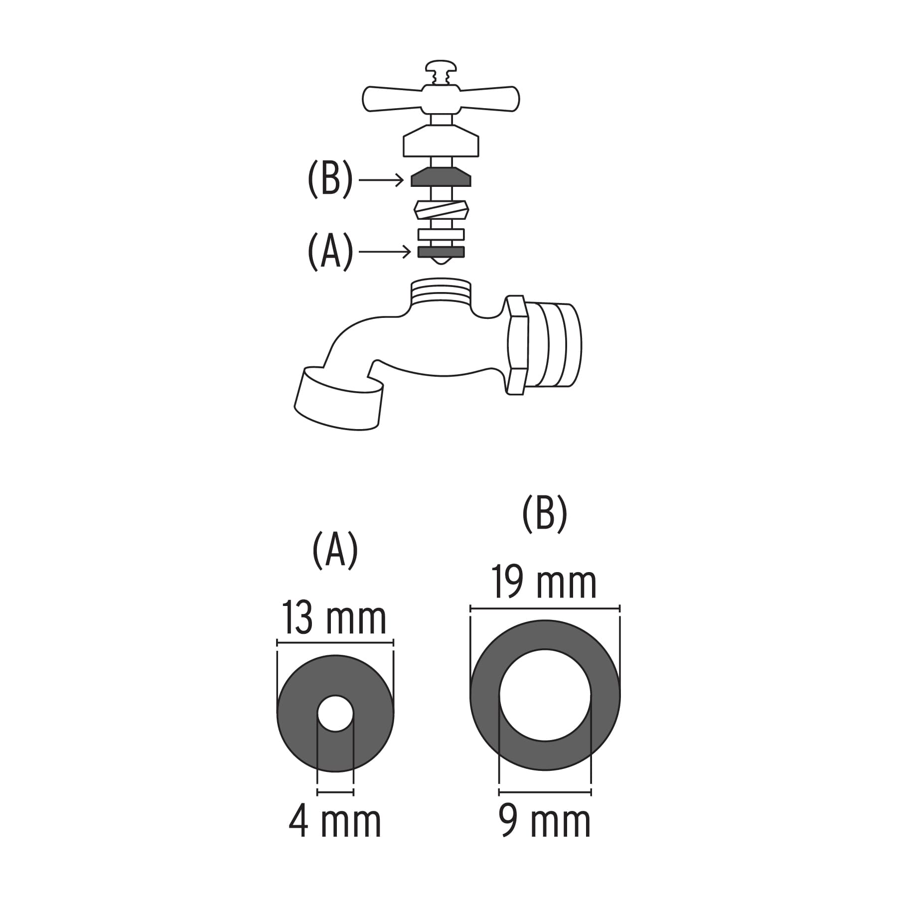 Bolsa con 2 empaques de hule para llaves de jardín, Foset