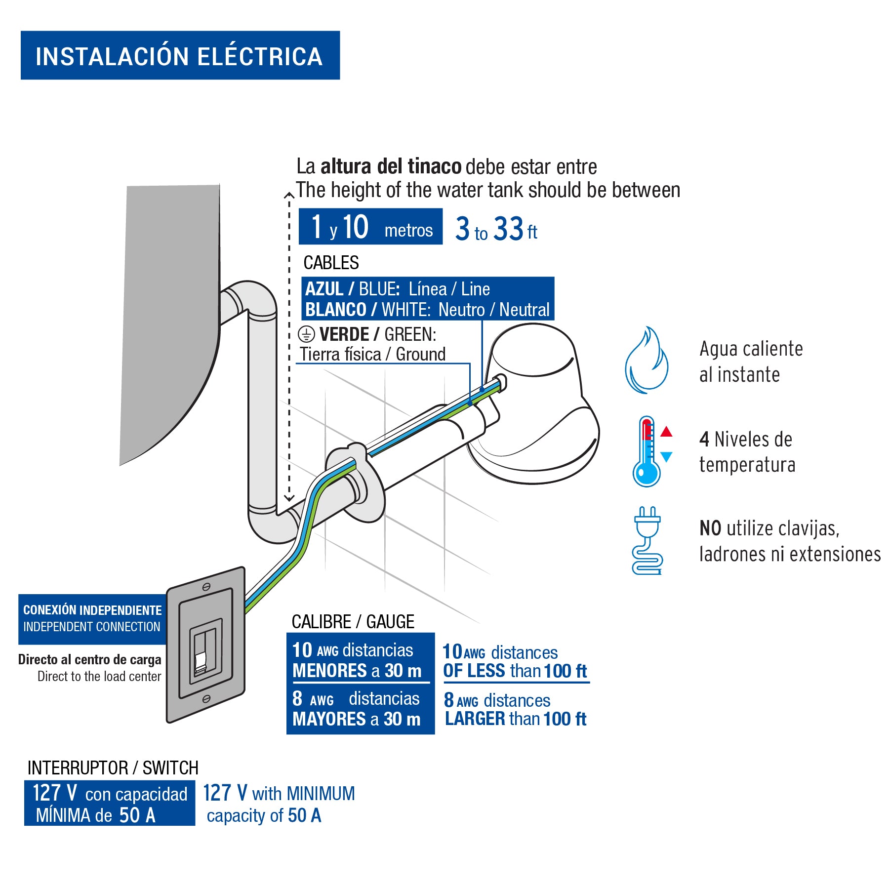 Regadera eléctrica, 4 temperaturas, 14.5cm, gris, Foset