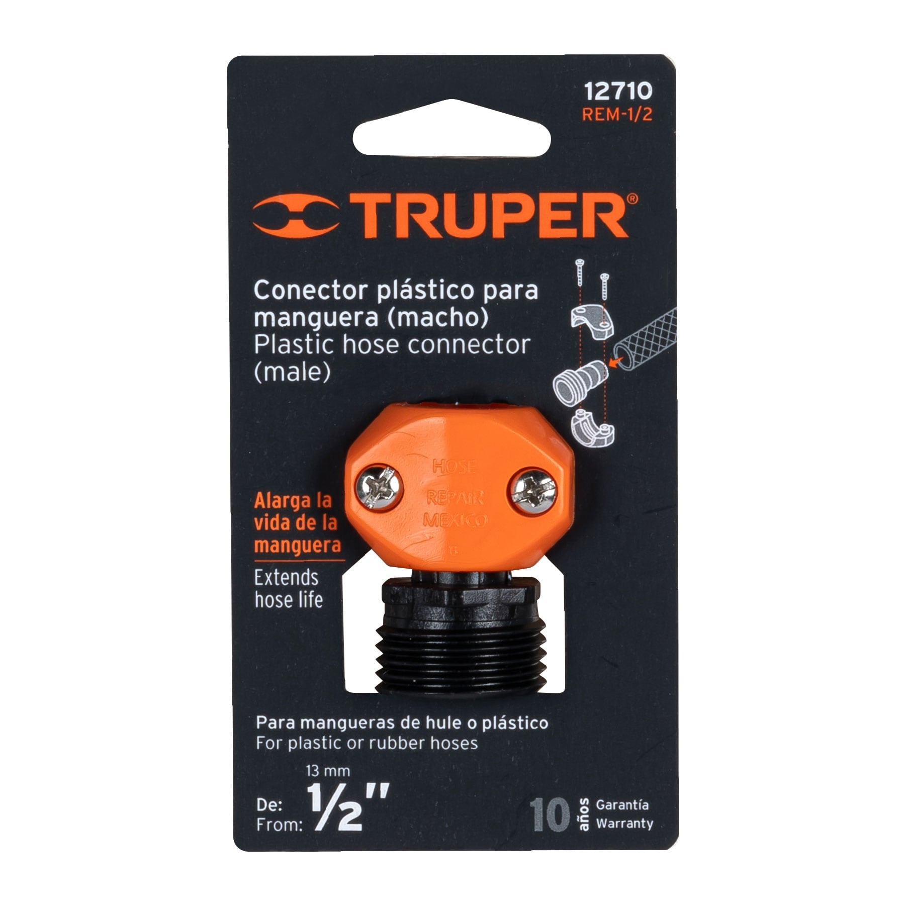 Conector 1/2" macho de ABS para manguera, Truper