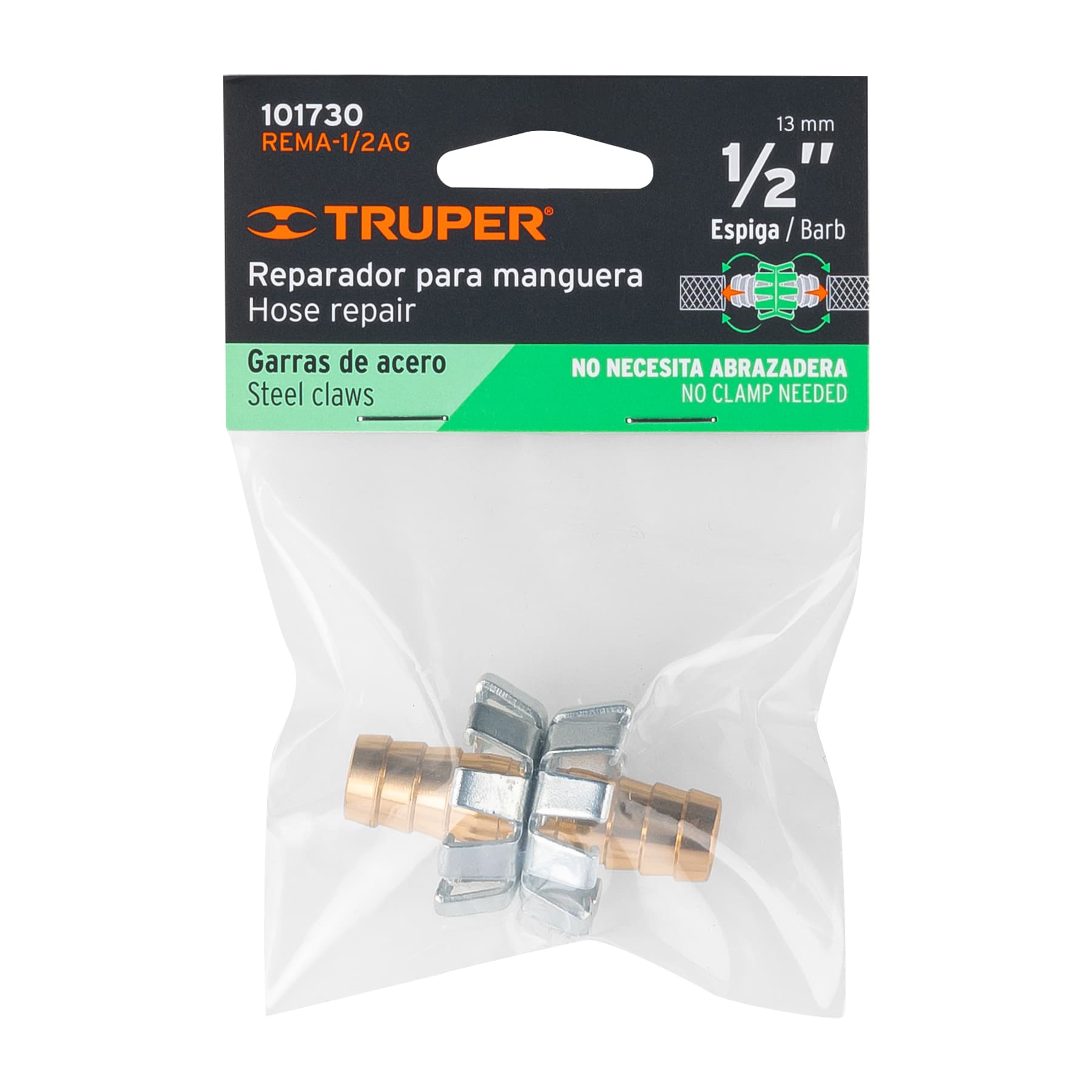 Reparador de aluminio 1/2", tipo garra para manguera