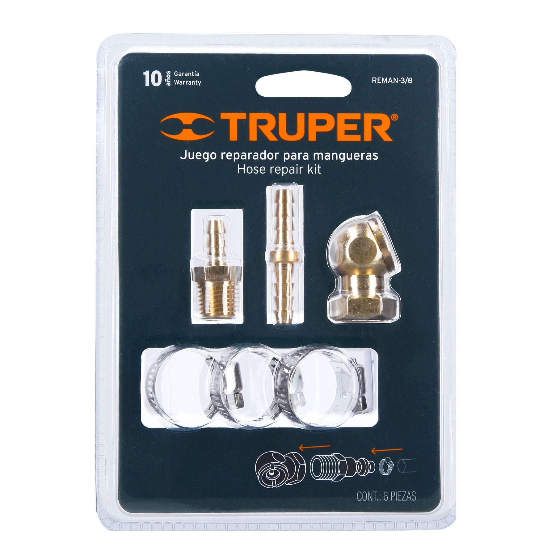 Juego de 6 piezas para reparar mangueras de 3/8" NPT, Truper