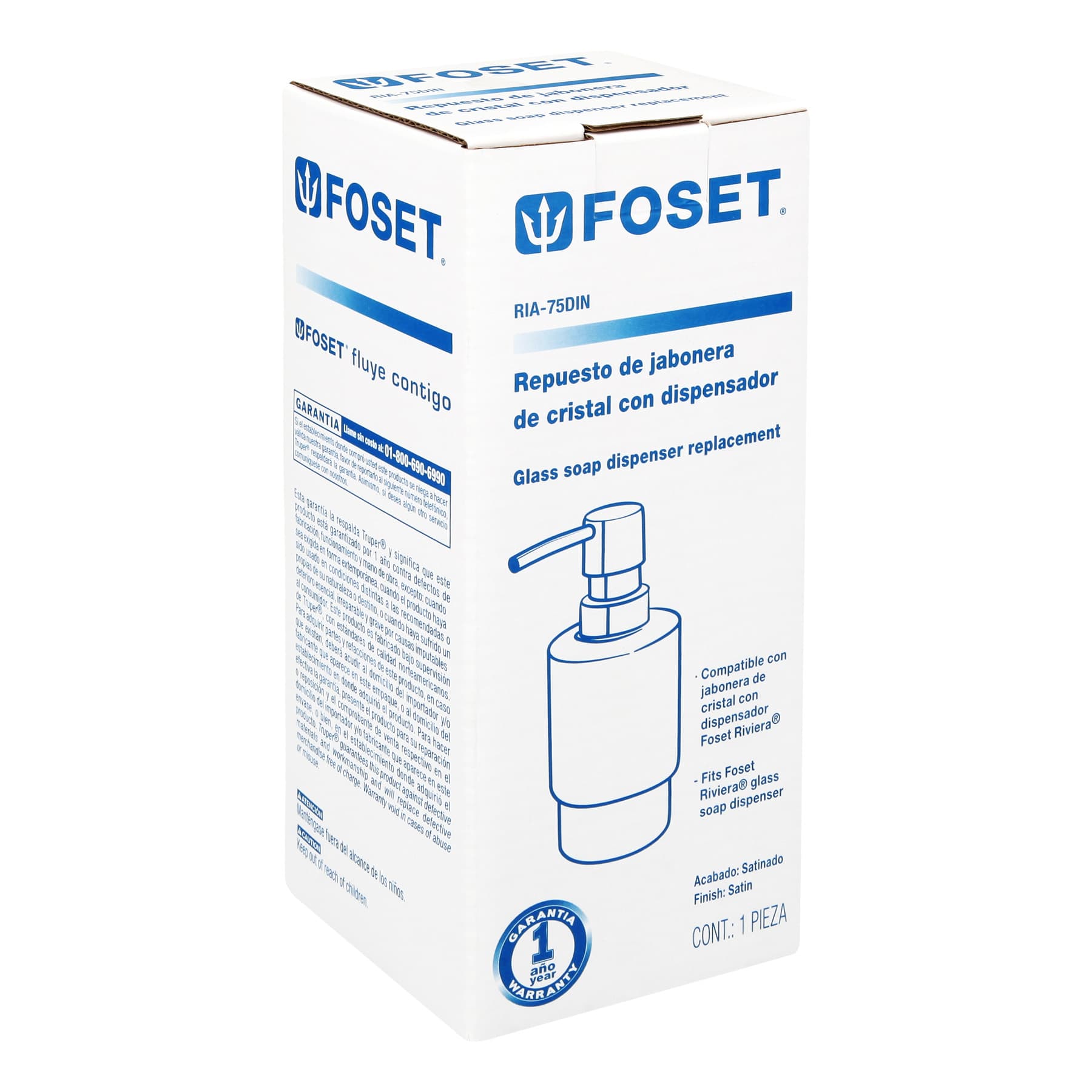 Dispensador de jabón de repuesto en acabado satín, Riviera