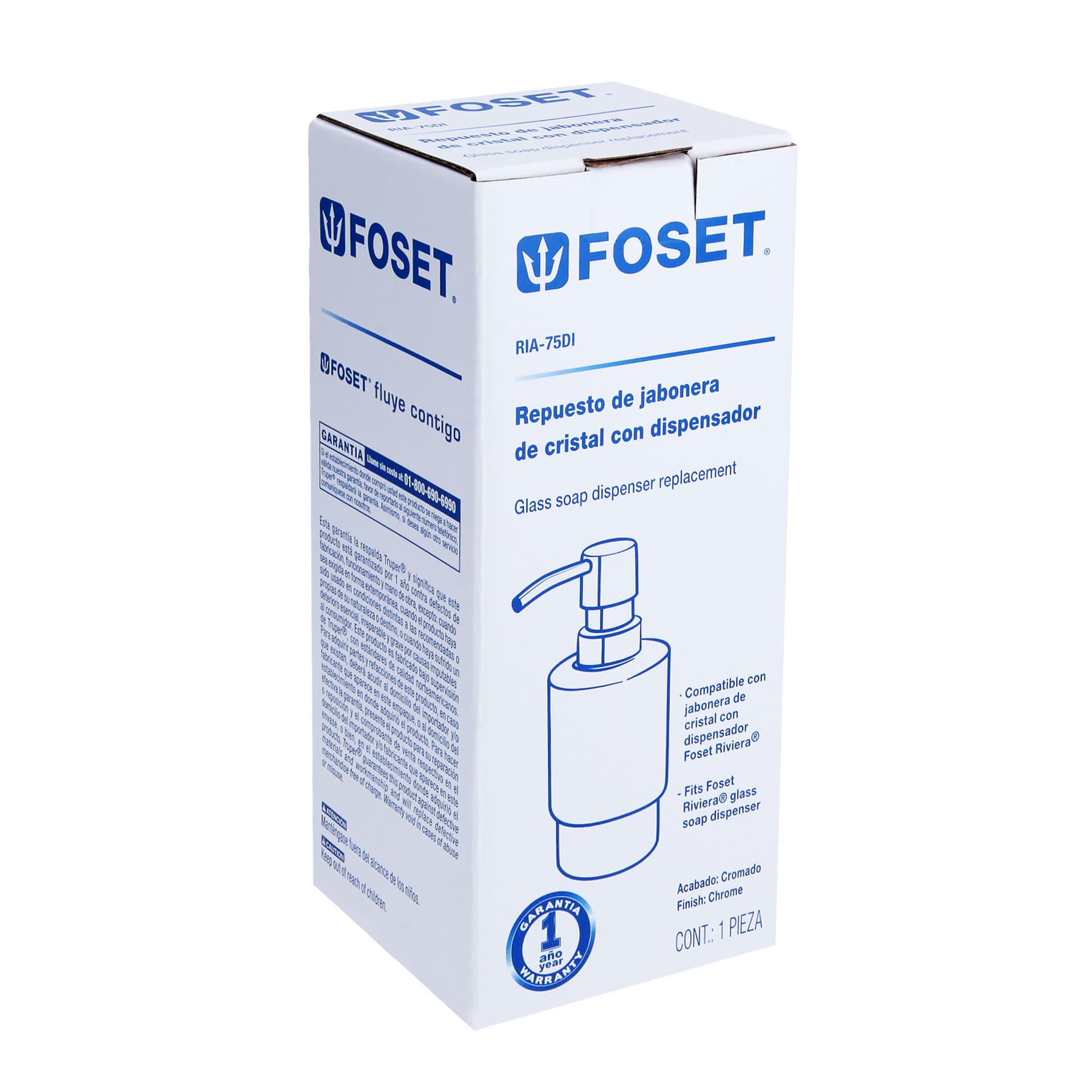 Dispensador de jabón de repuesto en acabado cromo, Riviera