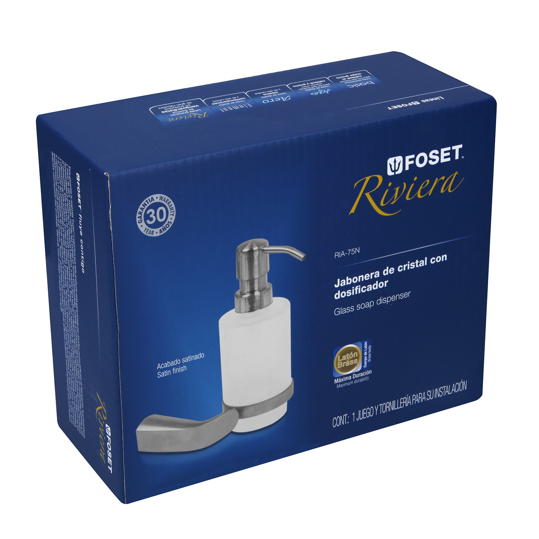 Dispensador de jabón a pared de latón satinado, Riviera