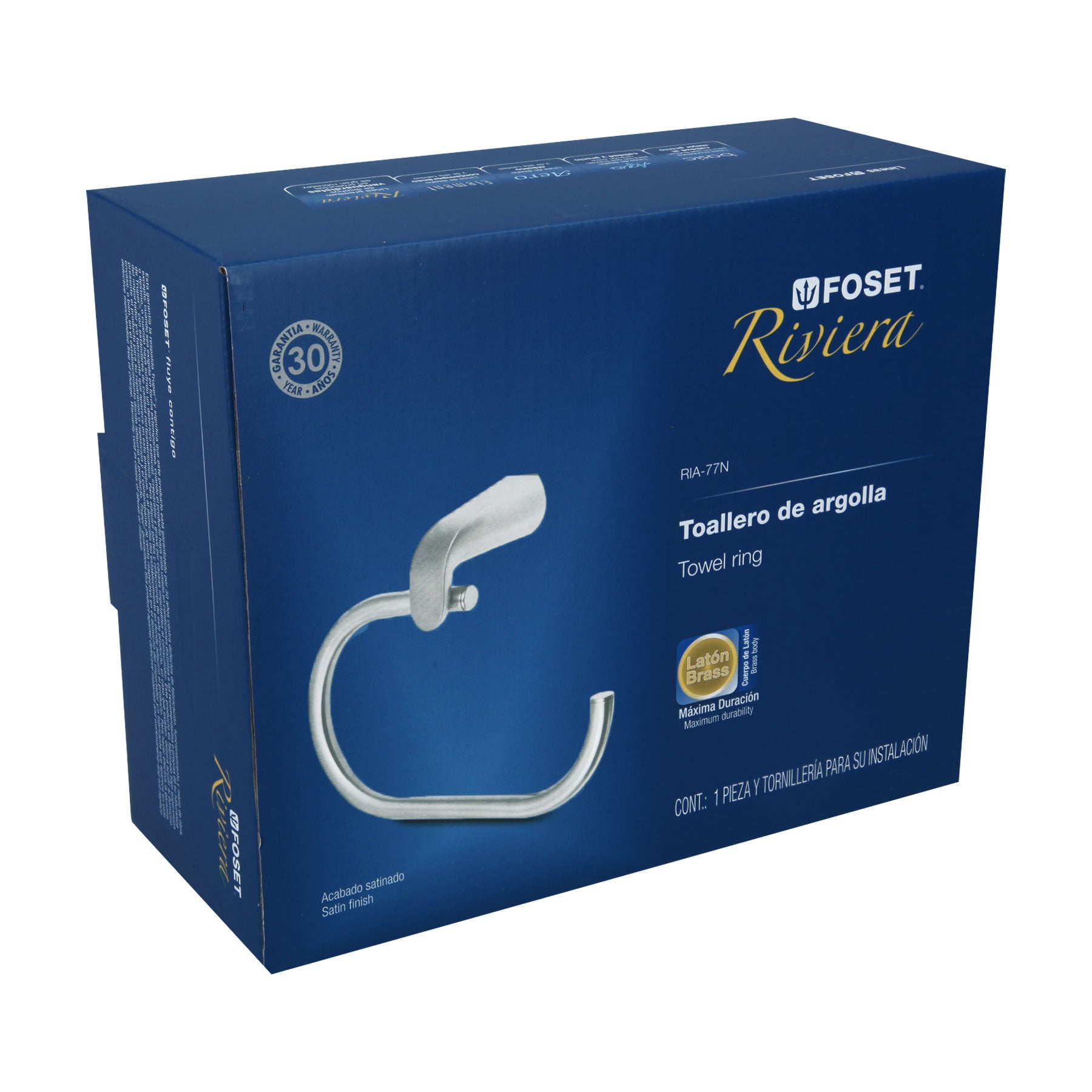 Toallero argolla de latón en acabado satín, Foset Riviera