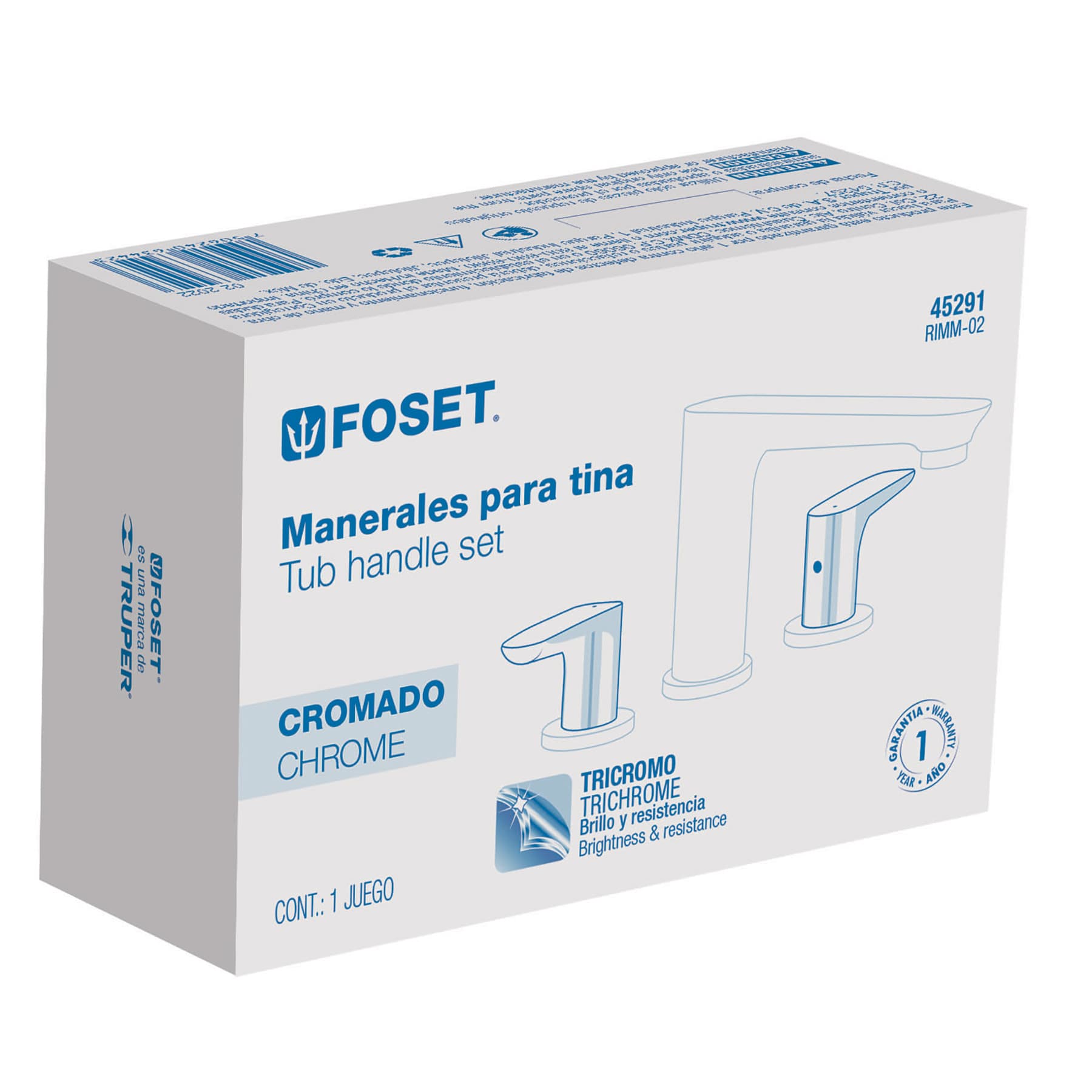 Juego de manerales de palanca para tina, cromo, Riviera