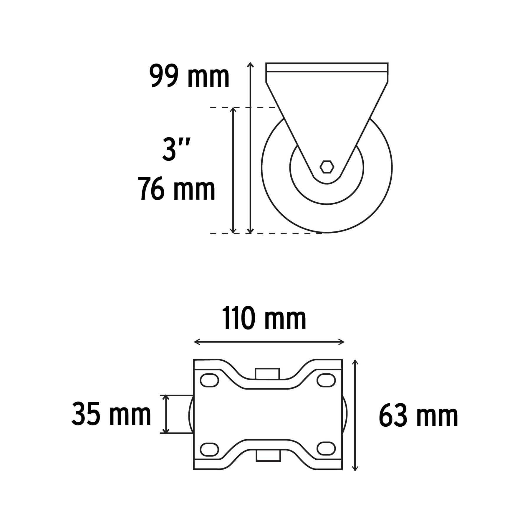 Rodaja hule 3", placa fija con buje, carga 50 kg, Fiero