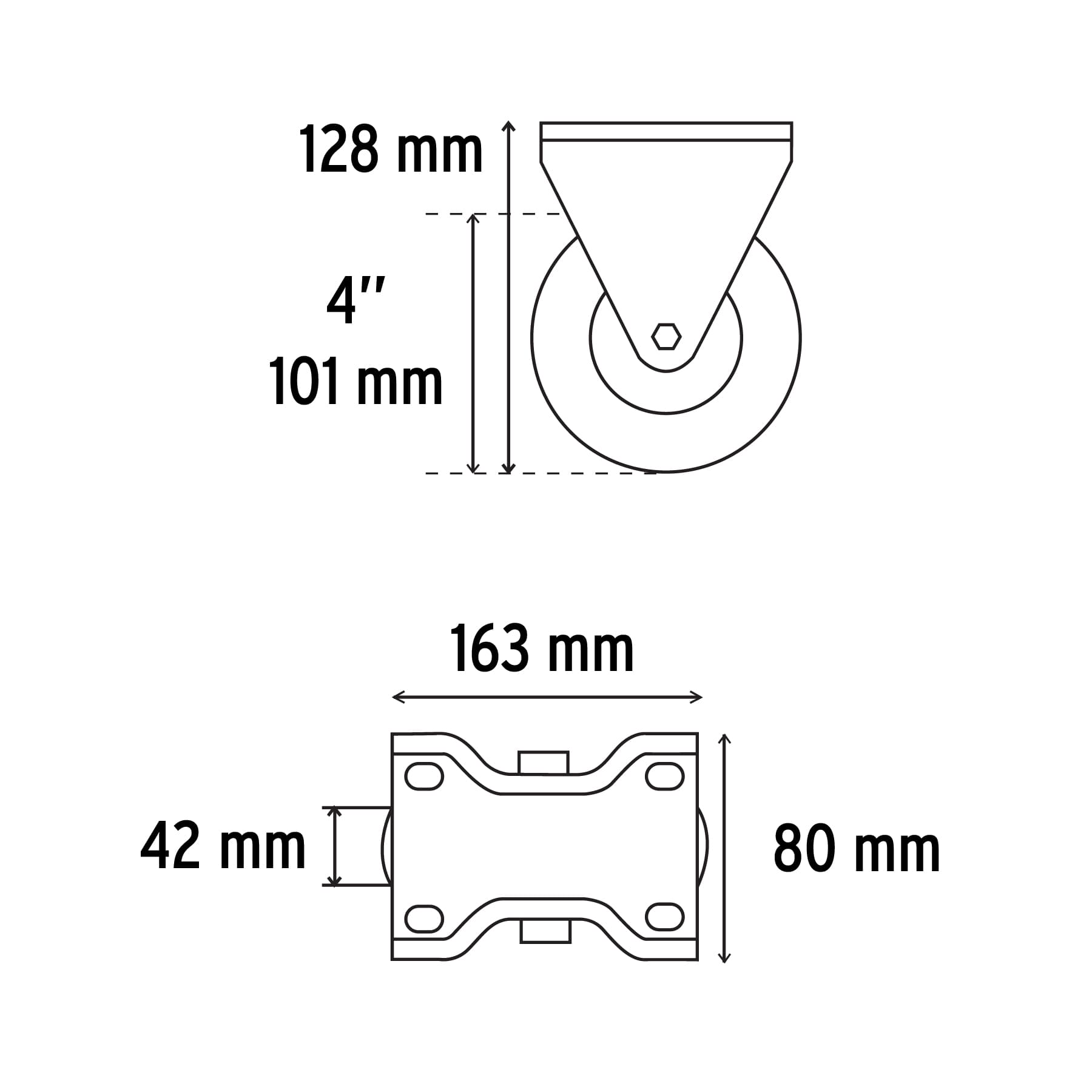 Rodaja hule 4", placa fija con balero, carga 100 kg, Fiero