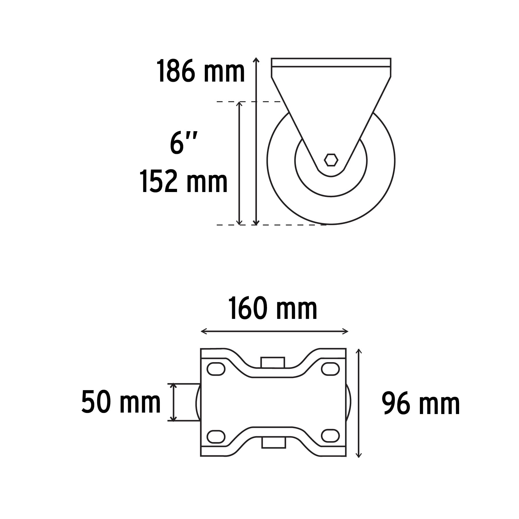 Rodaja hule 6", placa fija con balero, carga 150 kg, Fiero