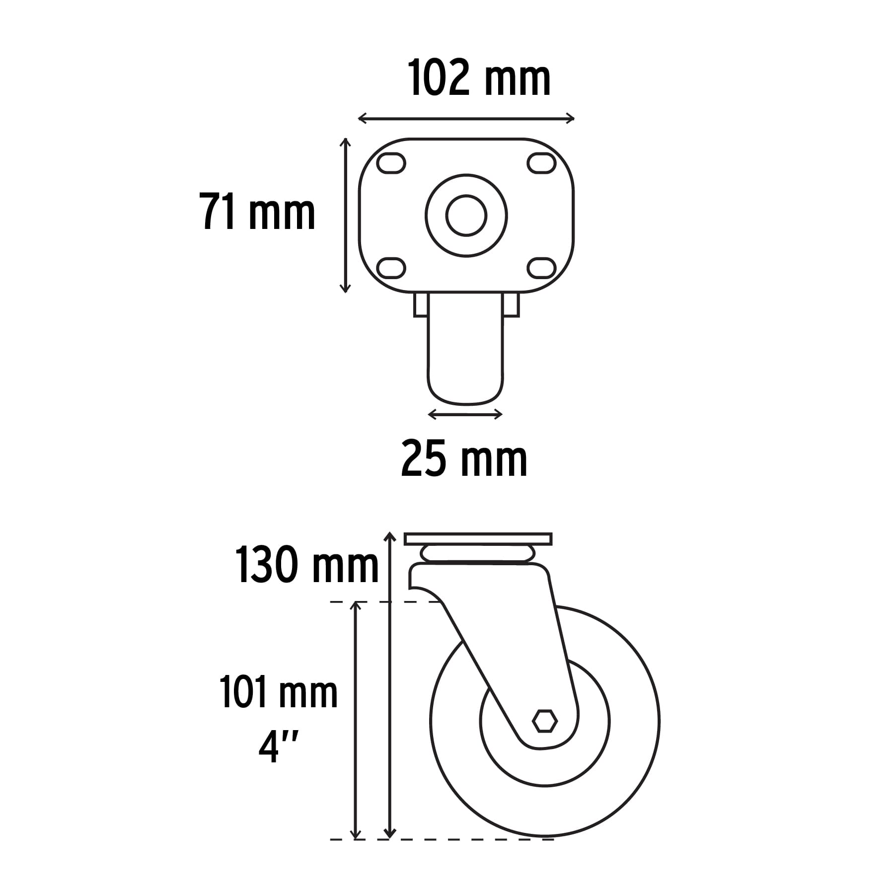 Rodaja hule 4", placa giratoria con balero, carga 50kg, Fiero