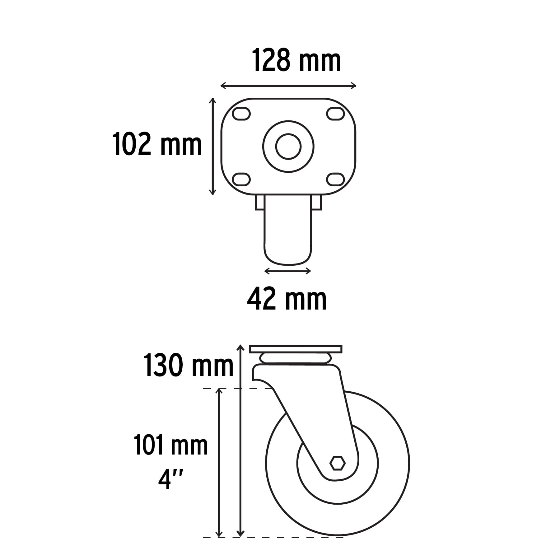 Rodaja hule 4", placa giratoria con balero, carga 100kg, Fiero
