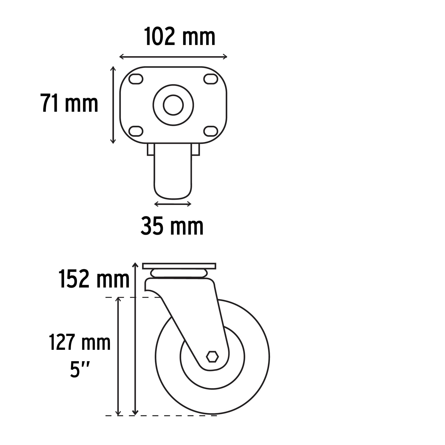 Rodaja hule 5", placa giratoria con balero, carga 60kg, Fiero