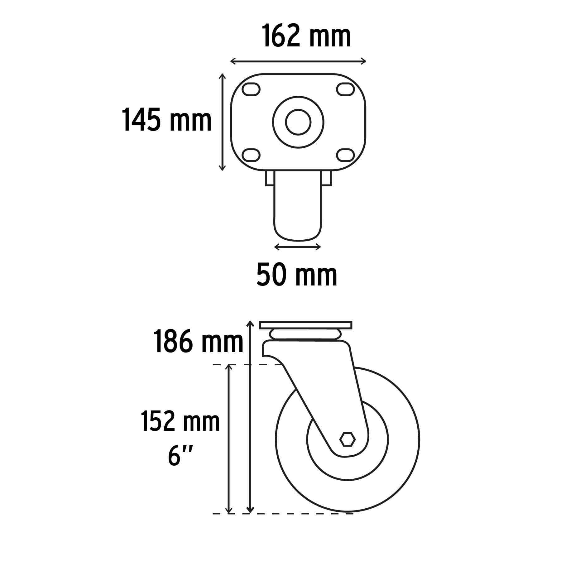 Rodaja hule 6", placa giratoria con balero, carga 150kg, Fiero