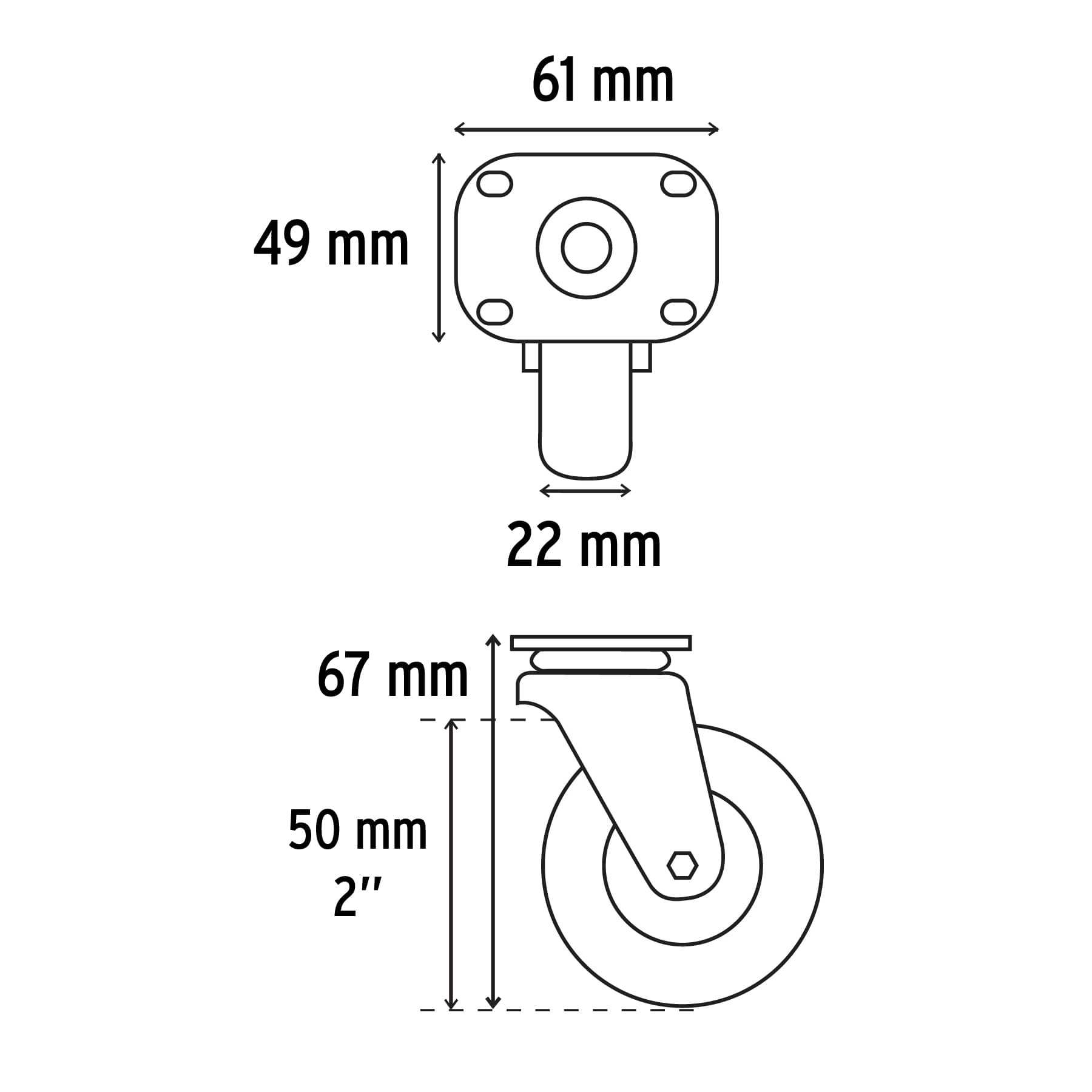 Rodaja hule 2", placa giratoria con buje, carga 25kg, Fiero