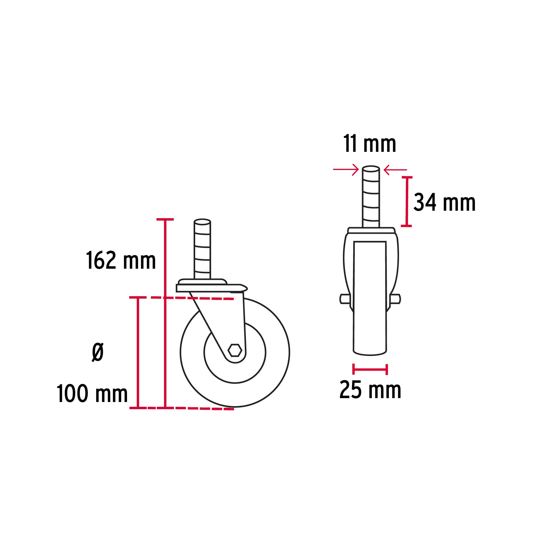 Rodaja hule 4", con espiga roscada, carga 50kg, Fiero