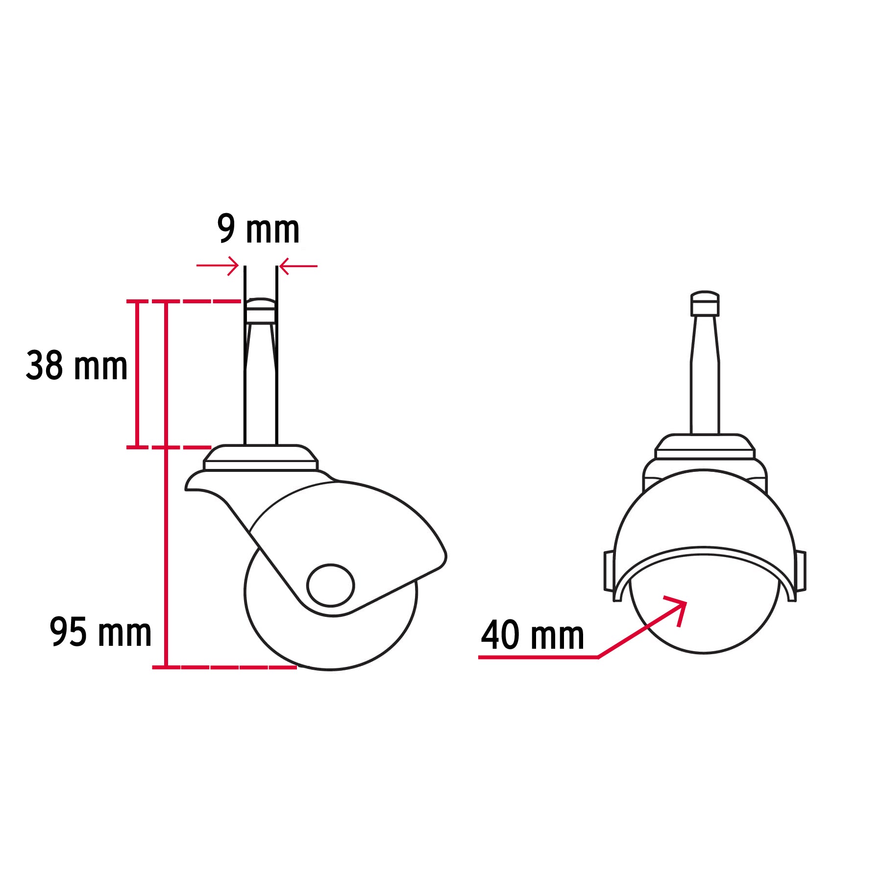 Rodaja esférica, 40 mm con espiga, Fiero