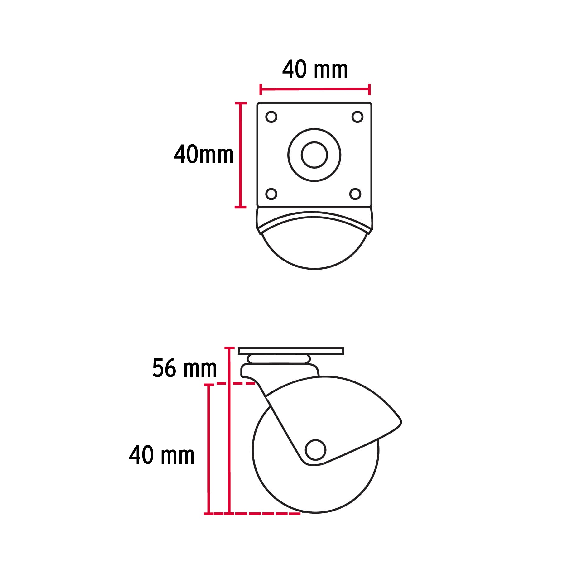 Rodaja esférica, 40 mm con placa, Fiero