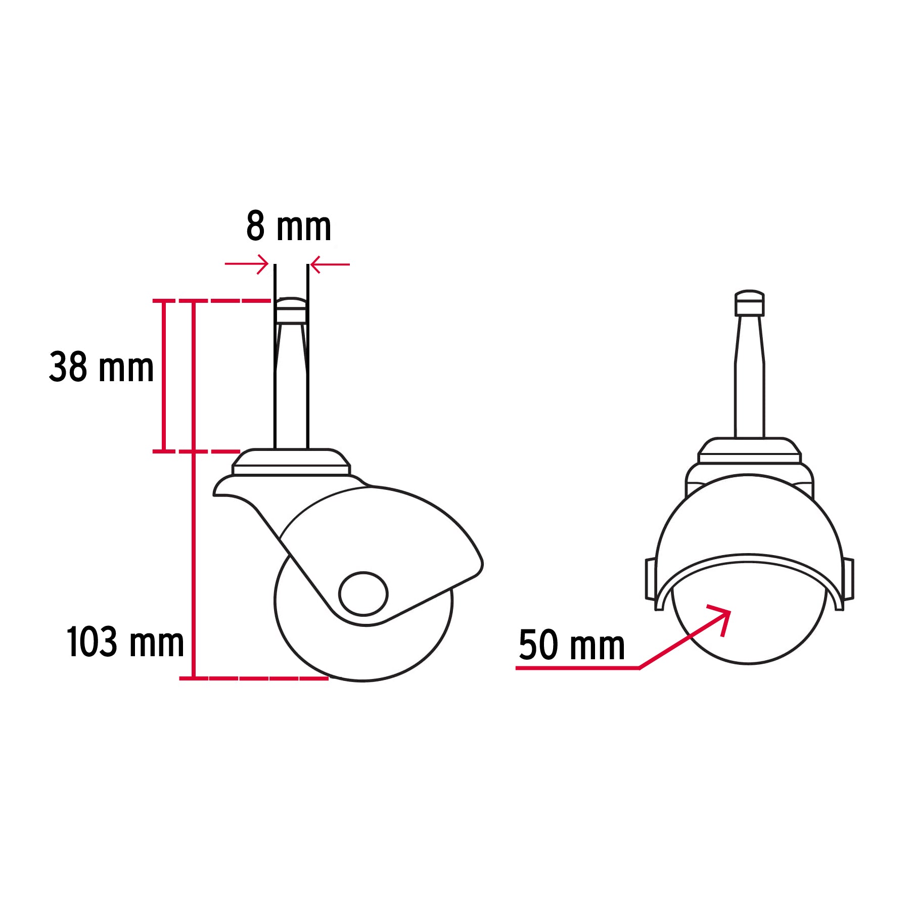 Rodaja esférica, 50 mm con espiga tipo socket, Fiero