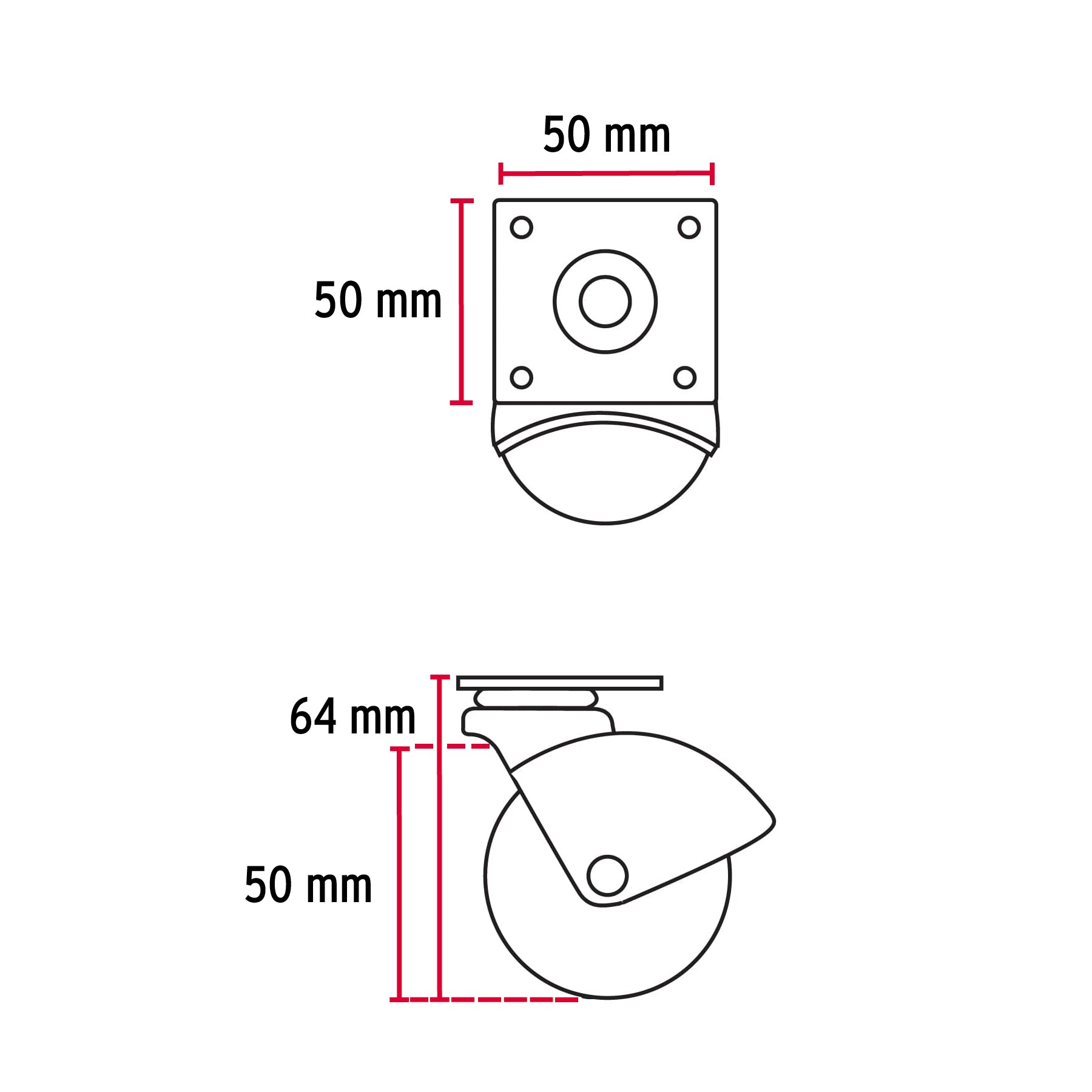 Rodaja esférica, 50 mm con placa, Fiero