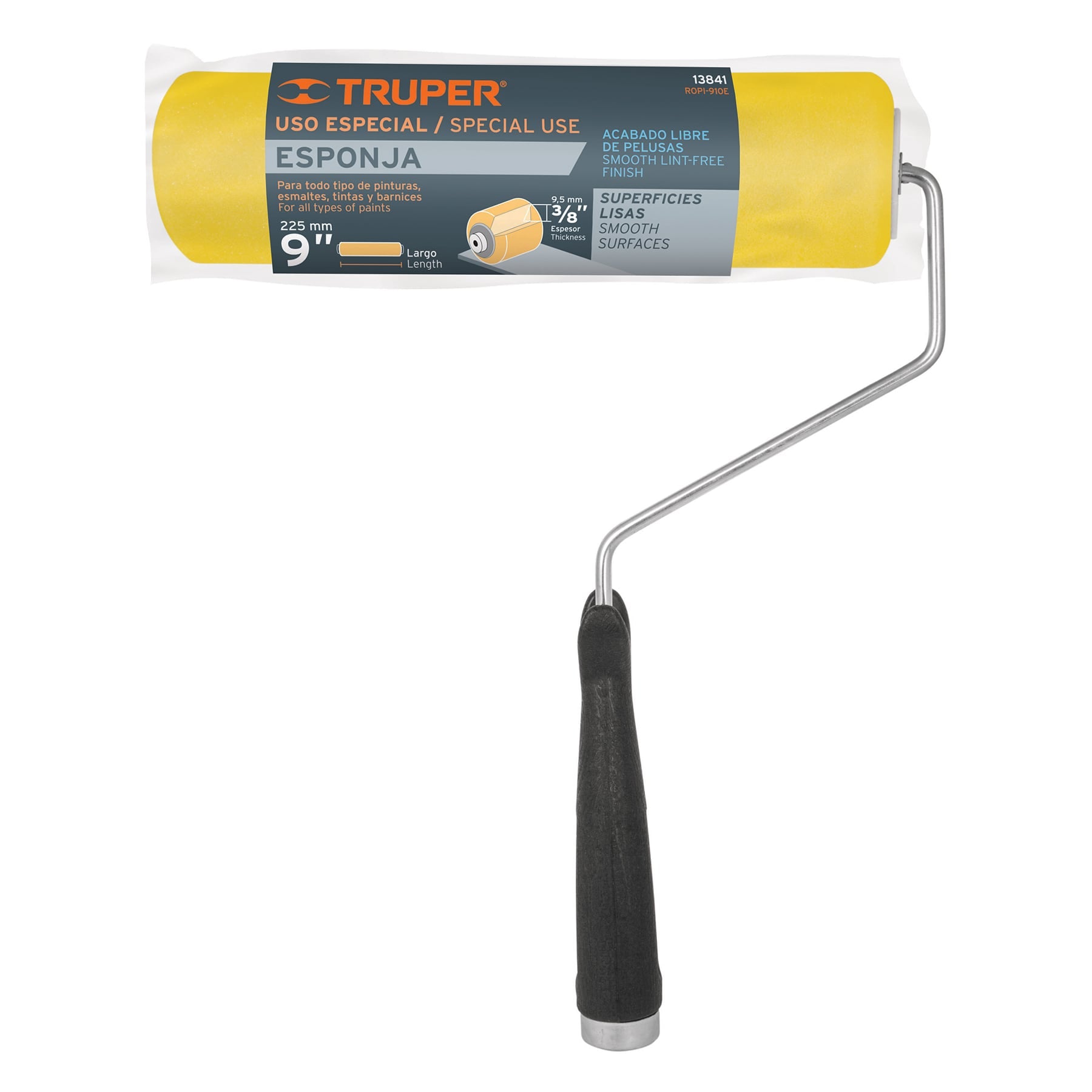 Rodillo para pintar 9" x 3/8" de esponja, superficies lisas