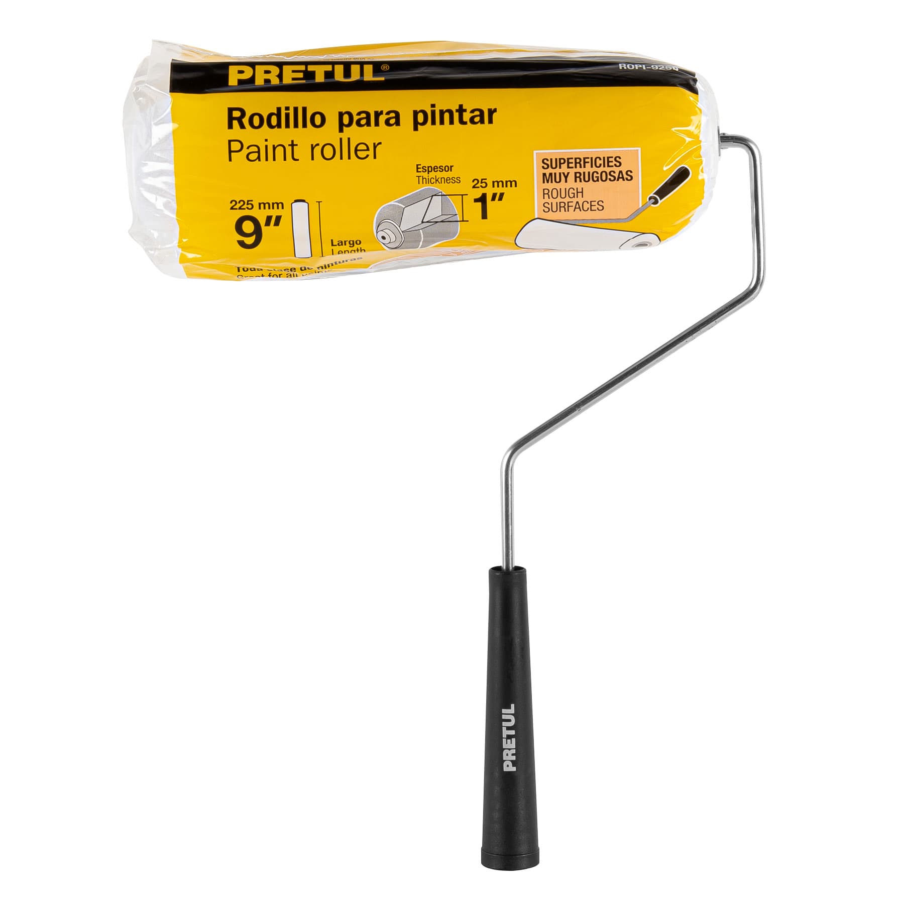 Rodillo para pintar, 9 x 1", superficies muy rugosas, Pretul