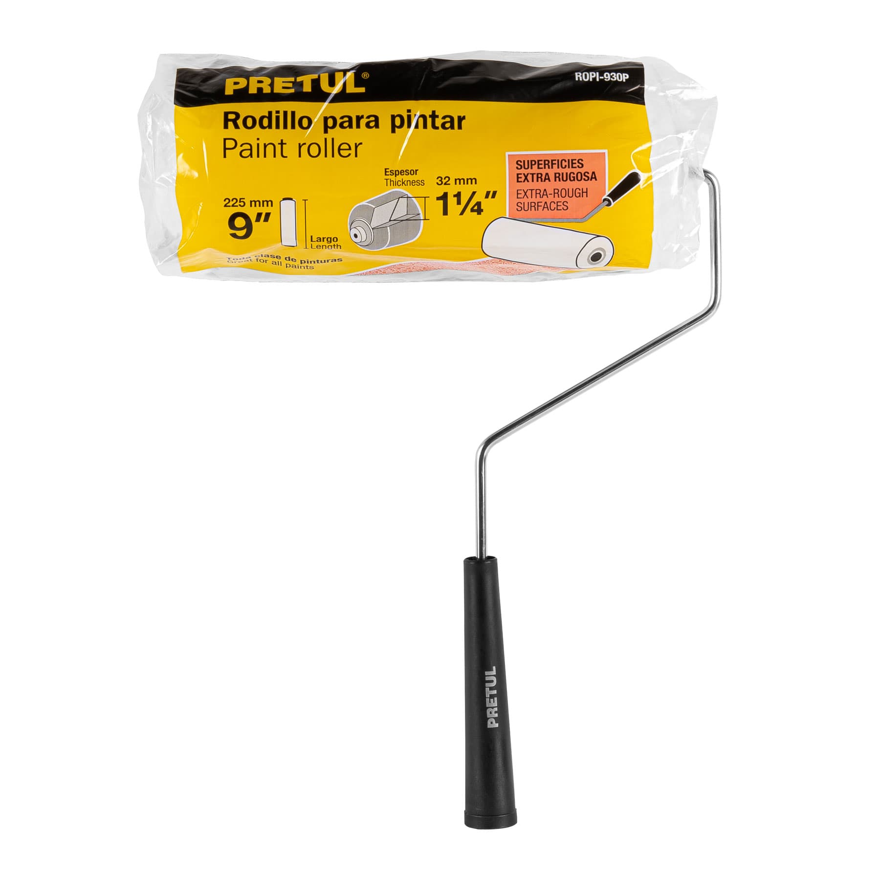 Rodillo para pintar,9 x 1-1/4",superficies extrarrugosas,Pretul