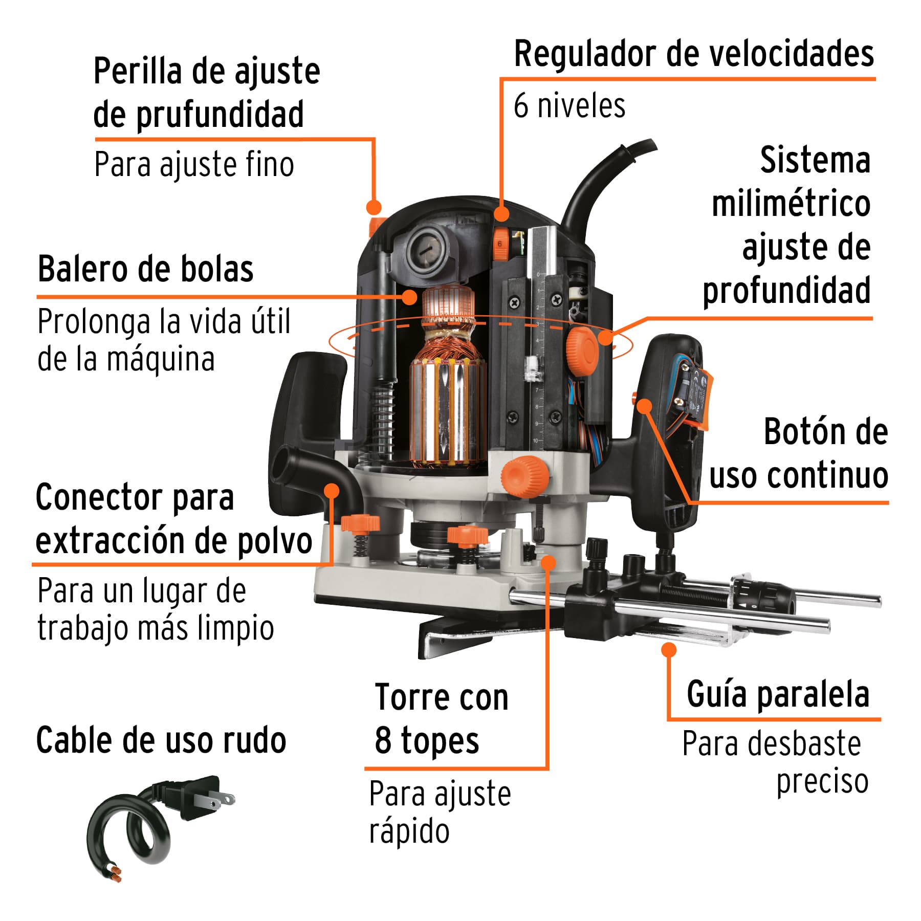 Router 1,800W, 2-1/2 HP, Truper industrial