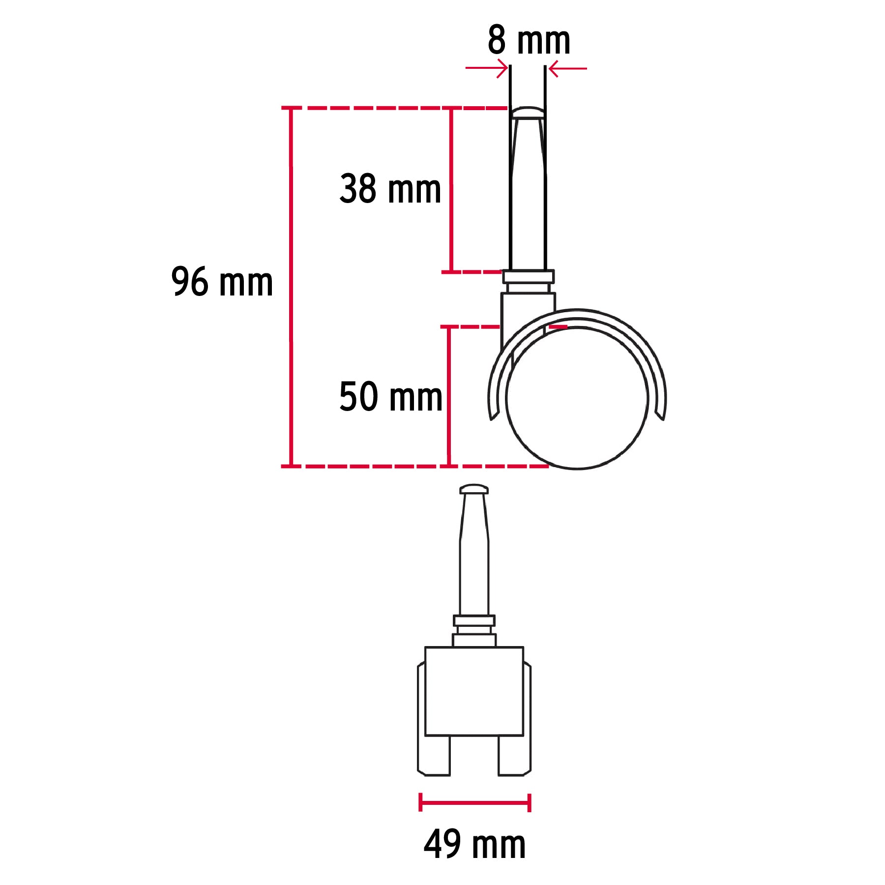 Rodaja tipo yoyo de 50 mm con espiga para madera, Fiero