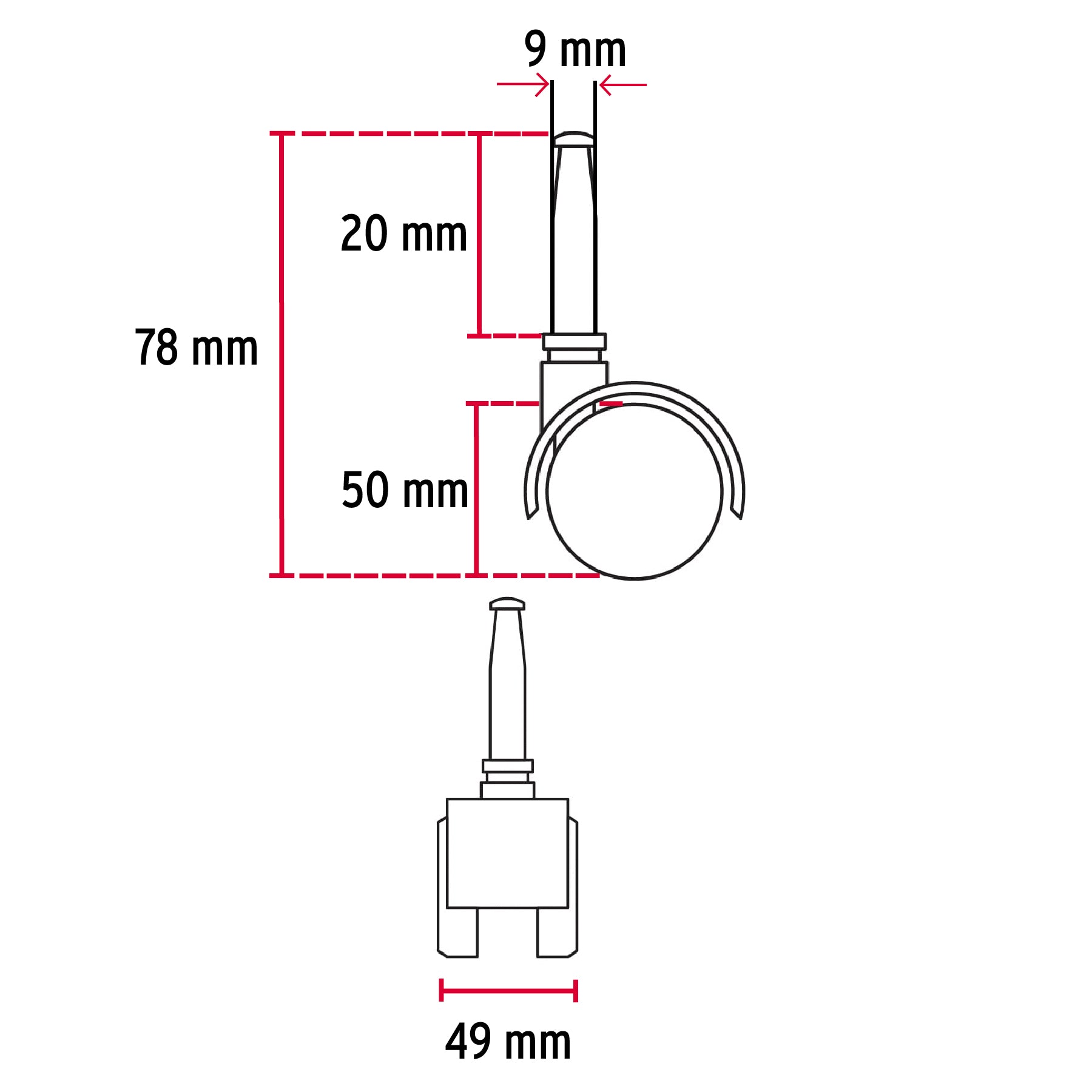 Rodaja tipo yoyo de 50 mm con espiga roscada, Fiero