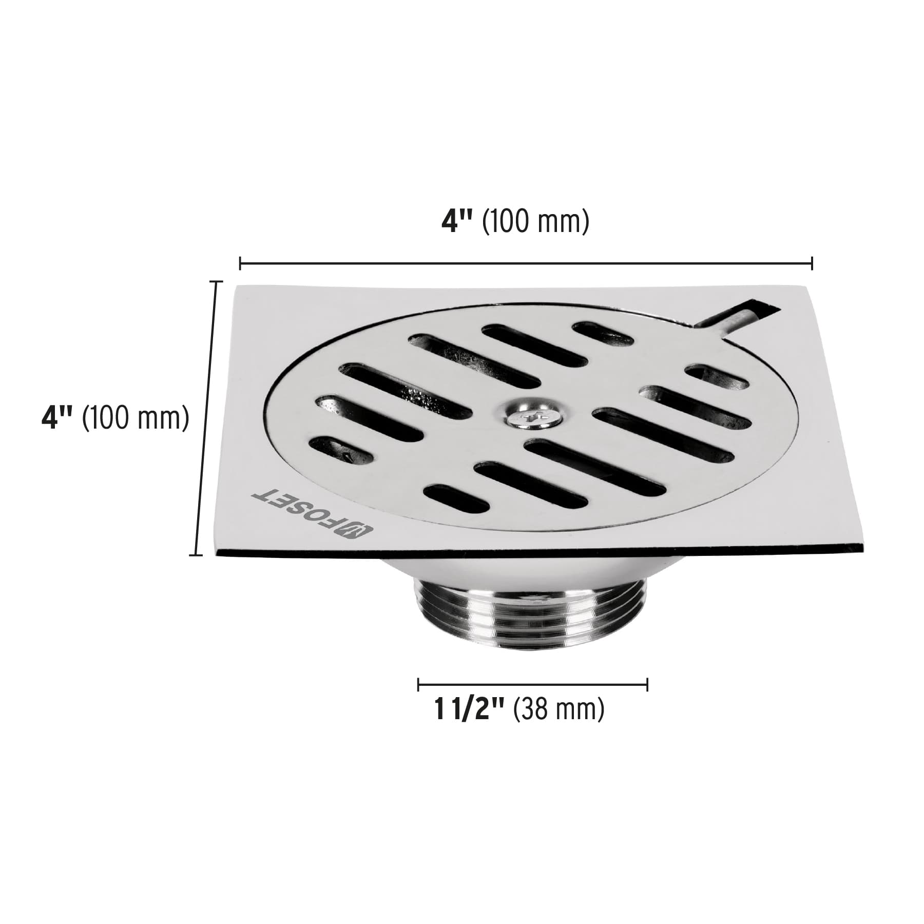 Resumidero cuadrado metálico 4" x 4", Foset