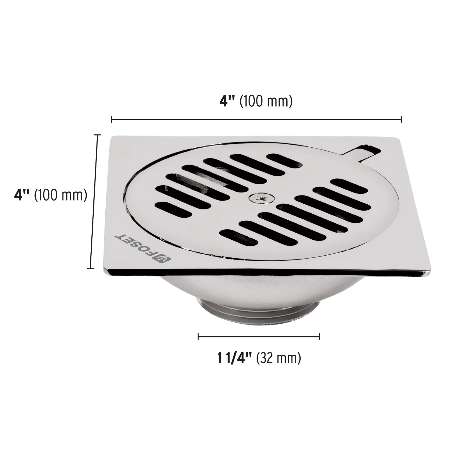 Resumidero cuadrado de latón 4" x 4", Foset