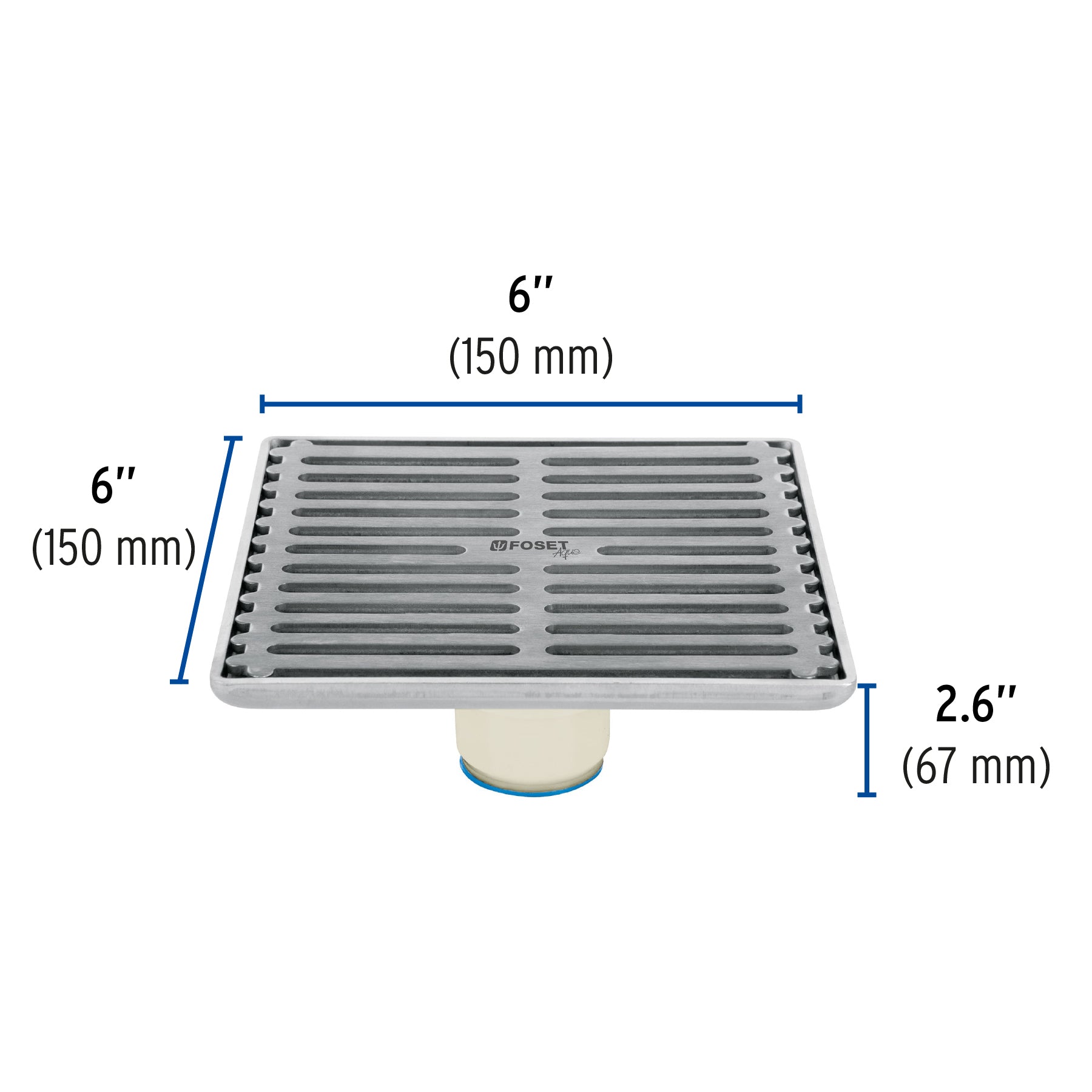 Resumidero cuadrado de acero inoxidable 6" x 6", Foset