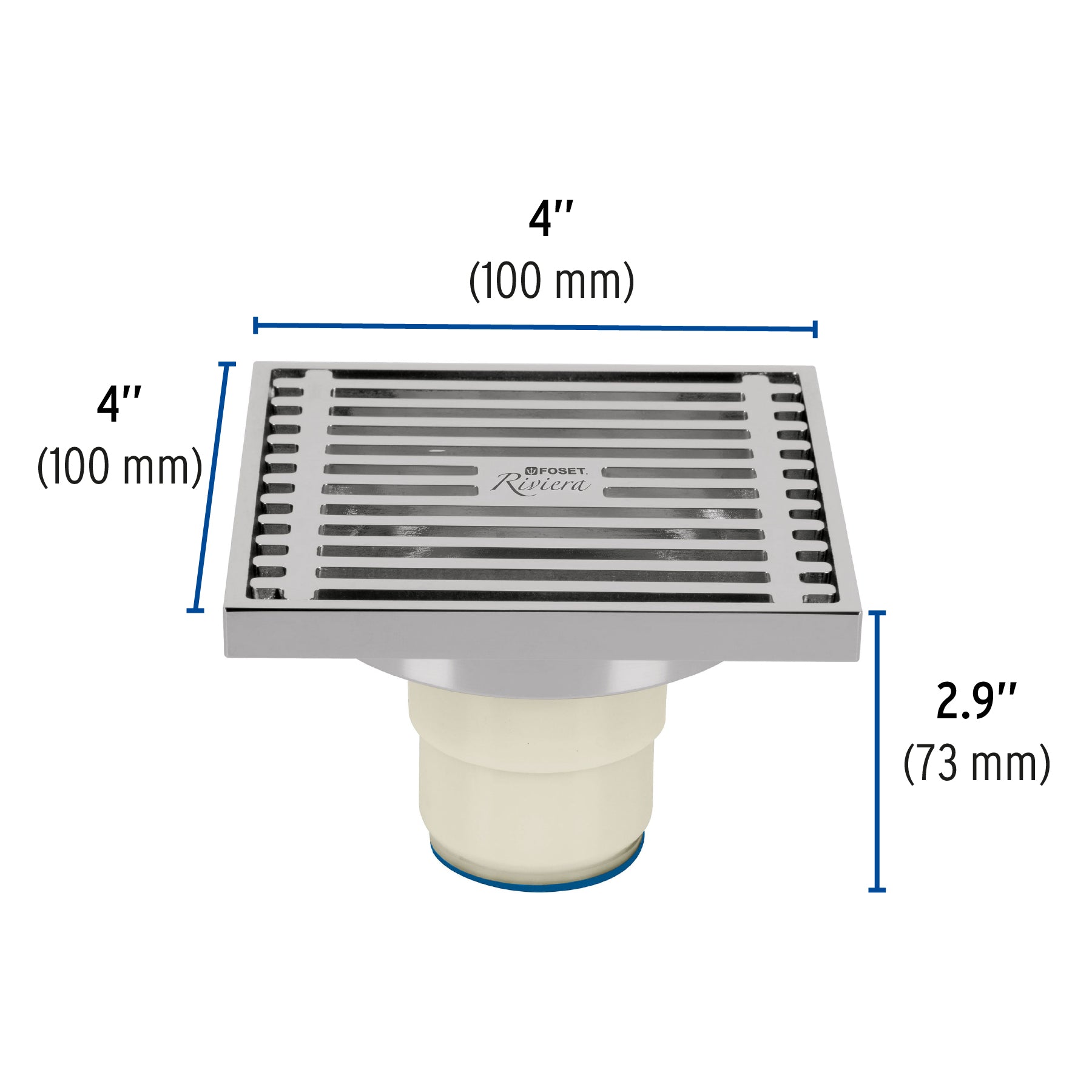 Resumidero cuadrado de latón 4" x 4", Foset