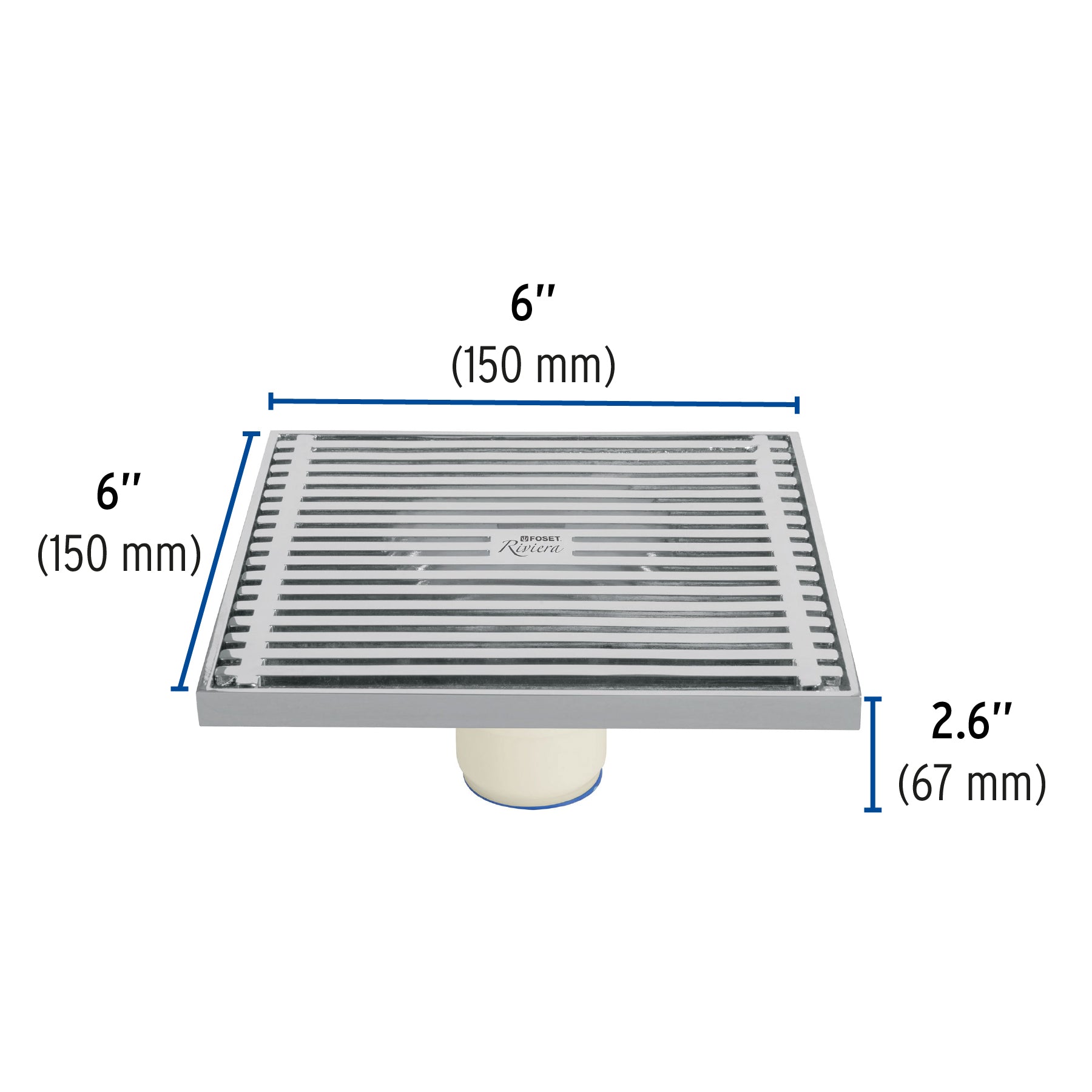 Resumidero cuadrado de latón 6" x 6", Foset