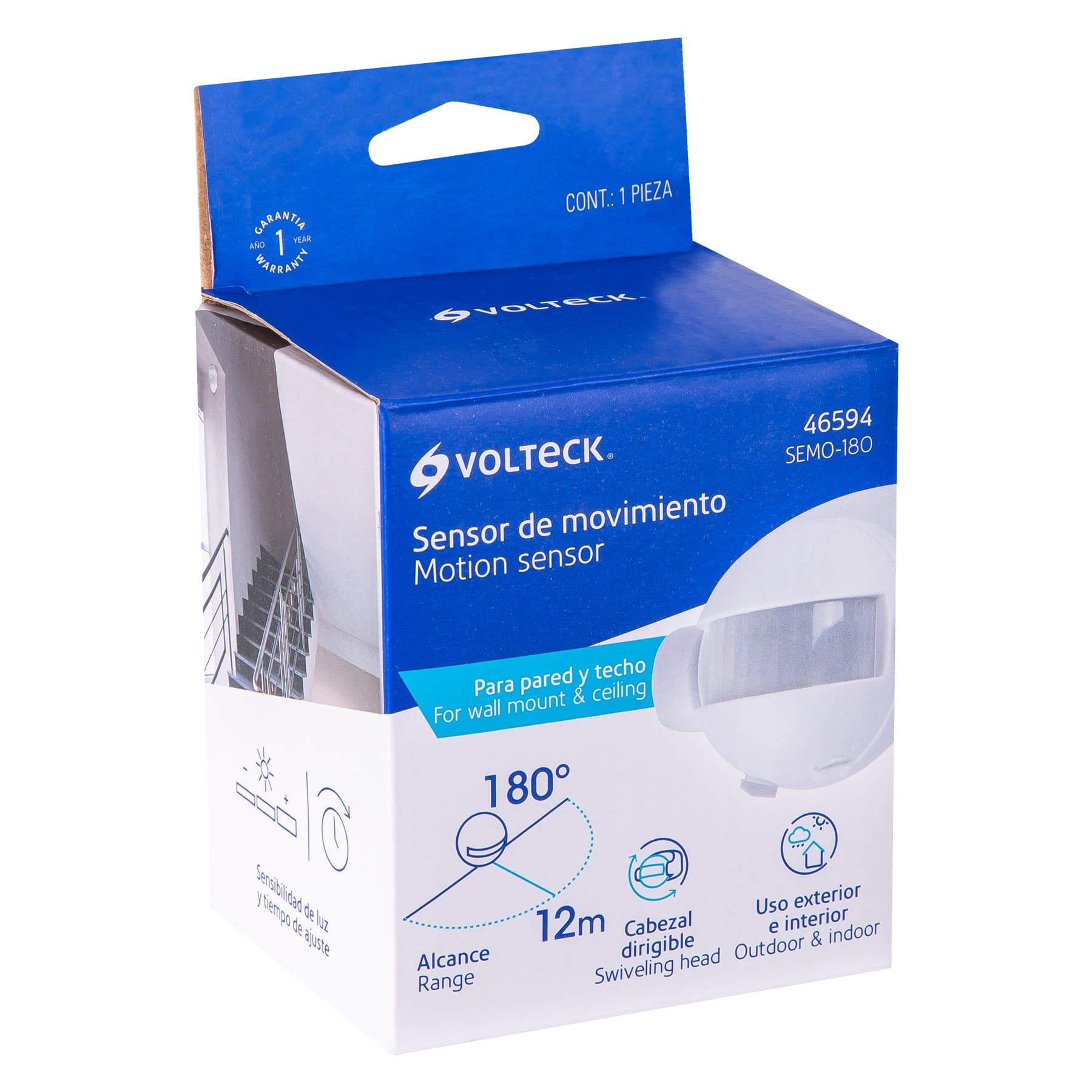 Sensor de movimiento de 180∞ para pared y techo, Volteck