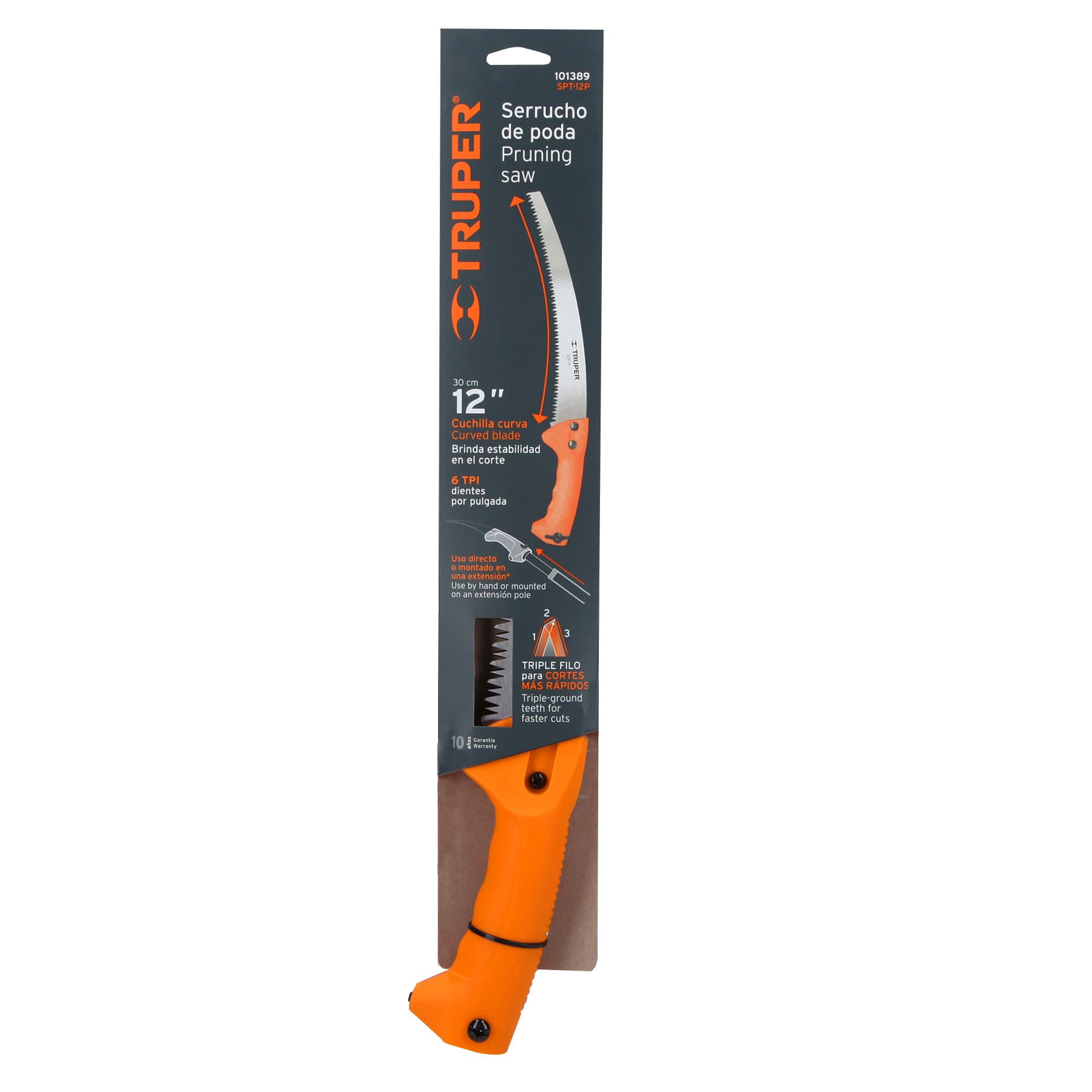 Serrucho de poda 12",hoja curva,6 DPP,mango plástico, Truper