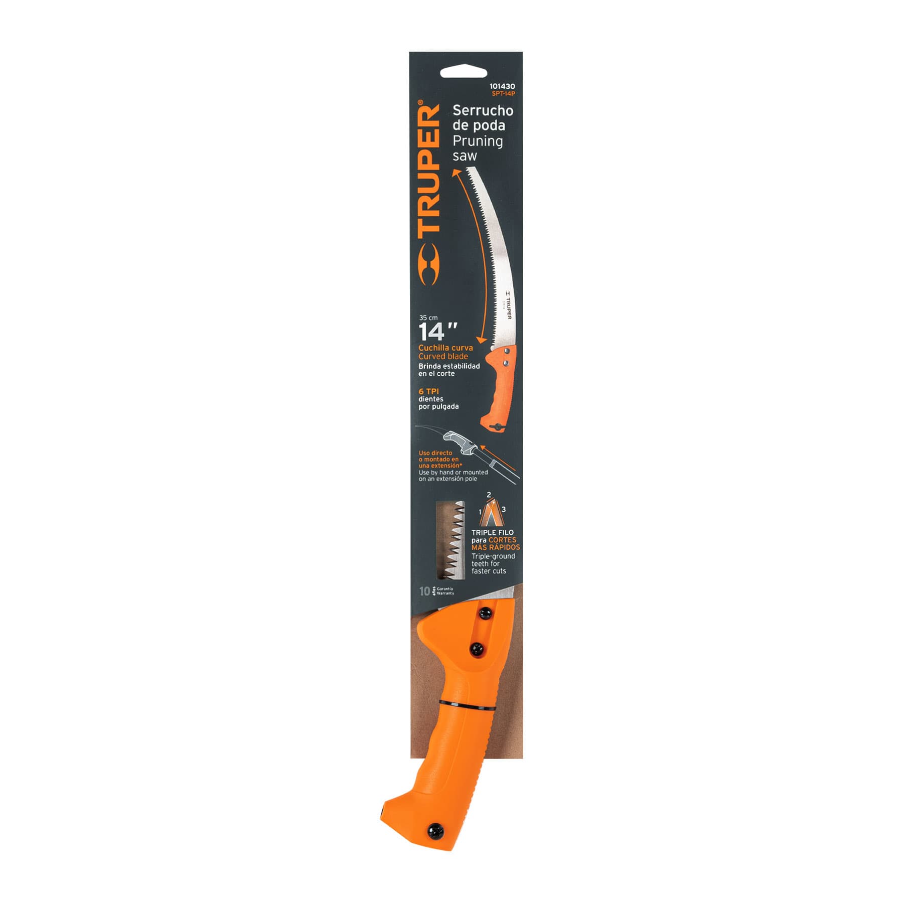 Serrucho de poda 14",hoja curva,6 DPP,mango plástico, Truper