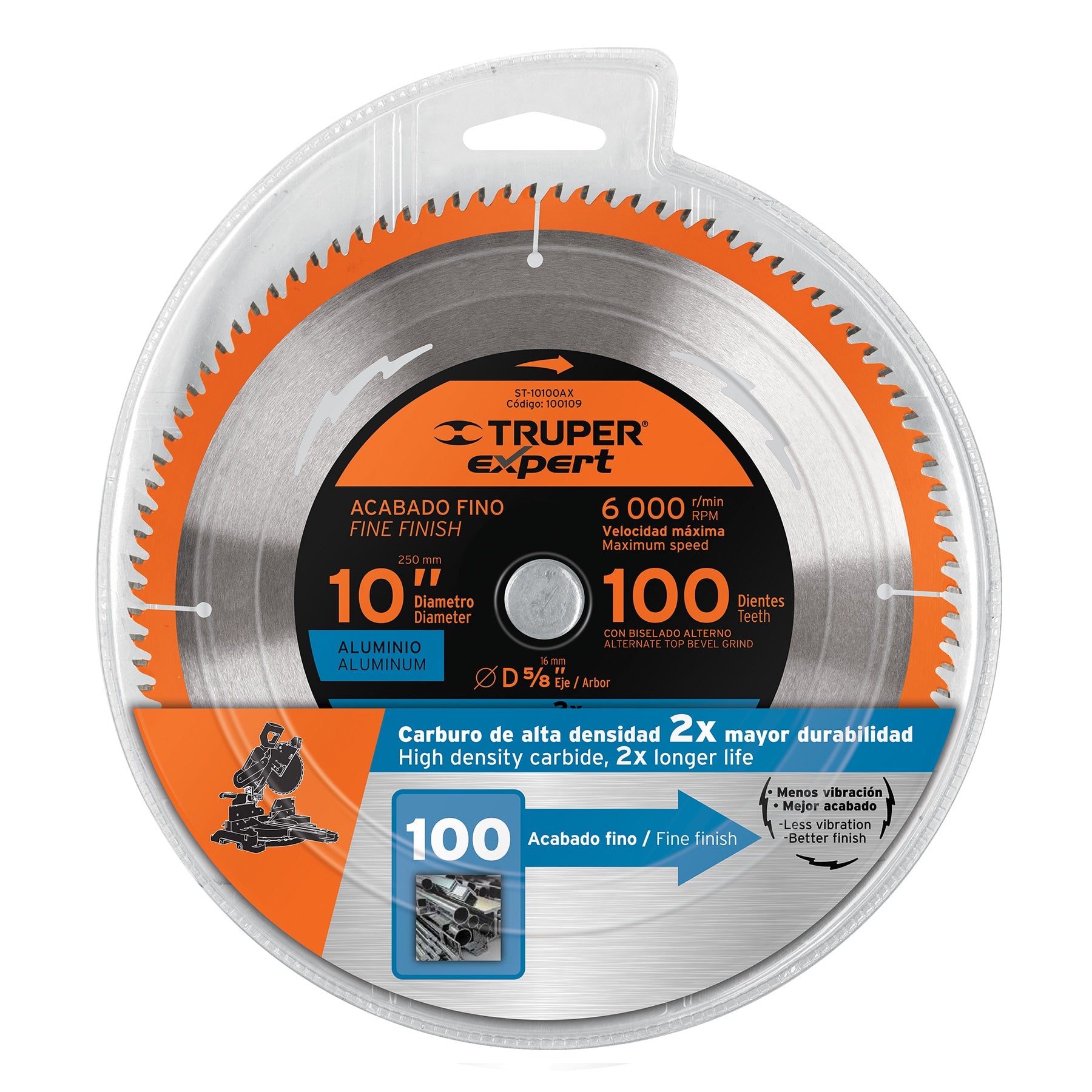 Disco sierra 10" para aluminio, 100 dientes centro 5/8", Expert