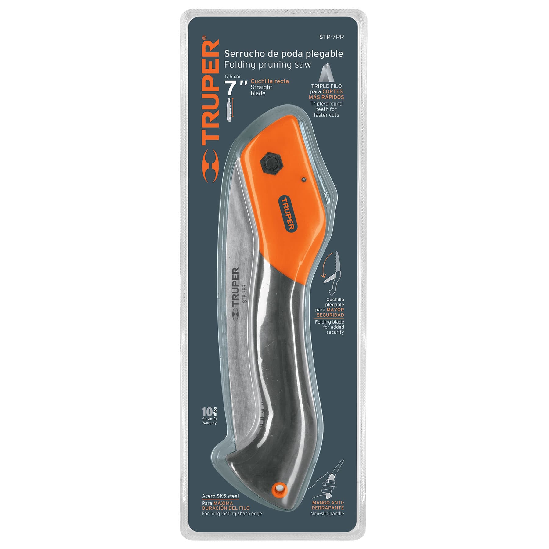 Serrucho plegable 7" hoja recta 11 DPP mango plástico, Truper