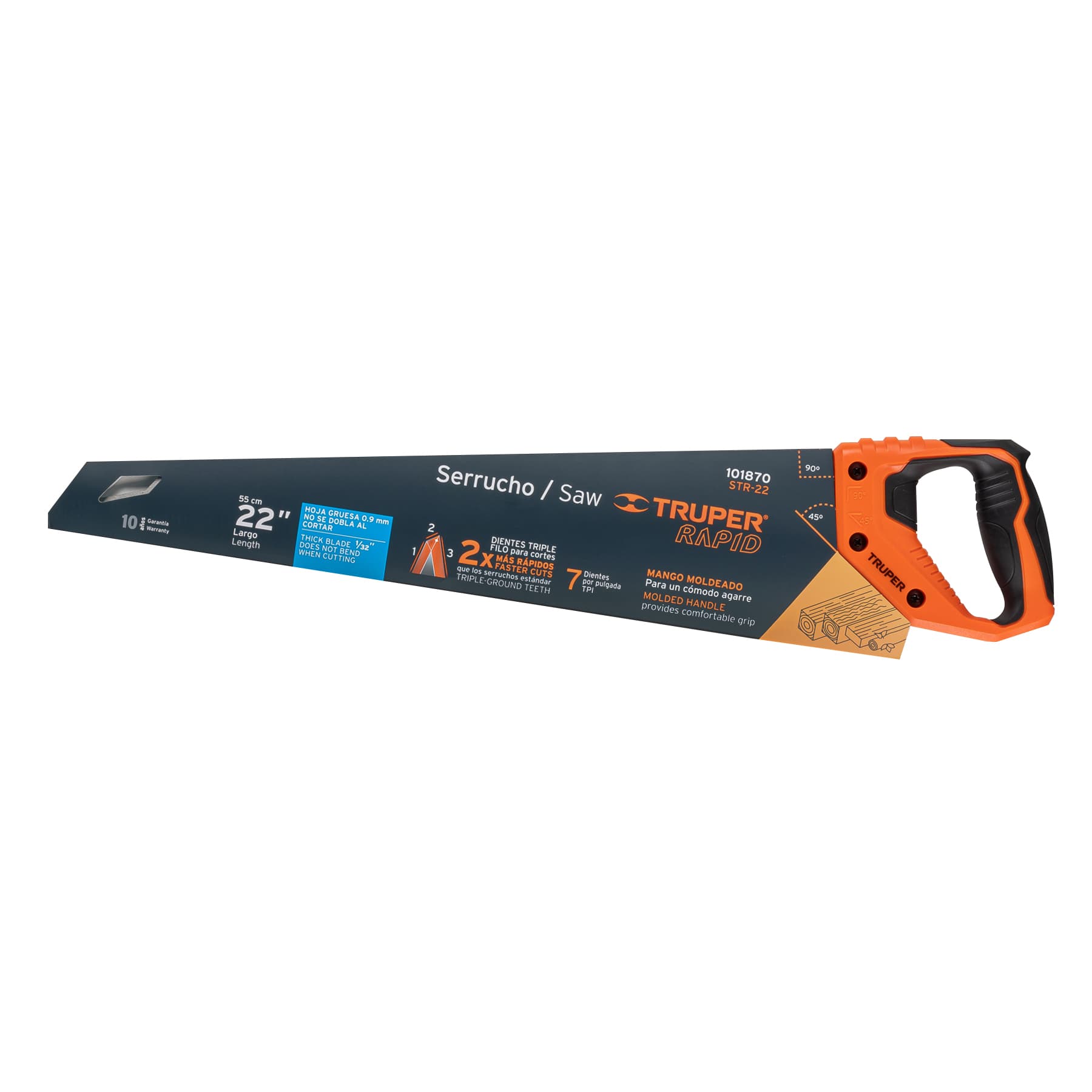 Serrucho Rapid 22", 7 DPP, mango Comfort grip, Truper